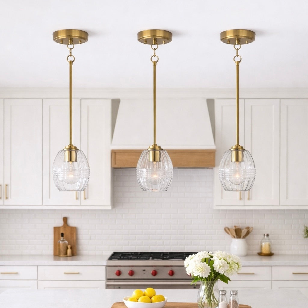 Vista Single Pendant Chain Hanging Light with Clear Glass - Satin Brass
