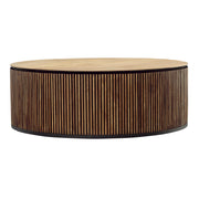 Kholman 39.5" Round Natural Teak Wood and Black Iron Coffee Table