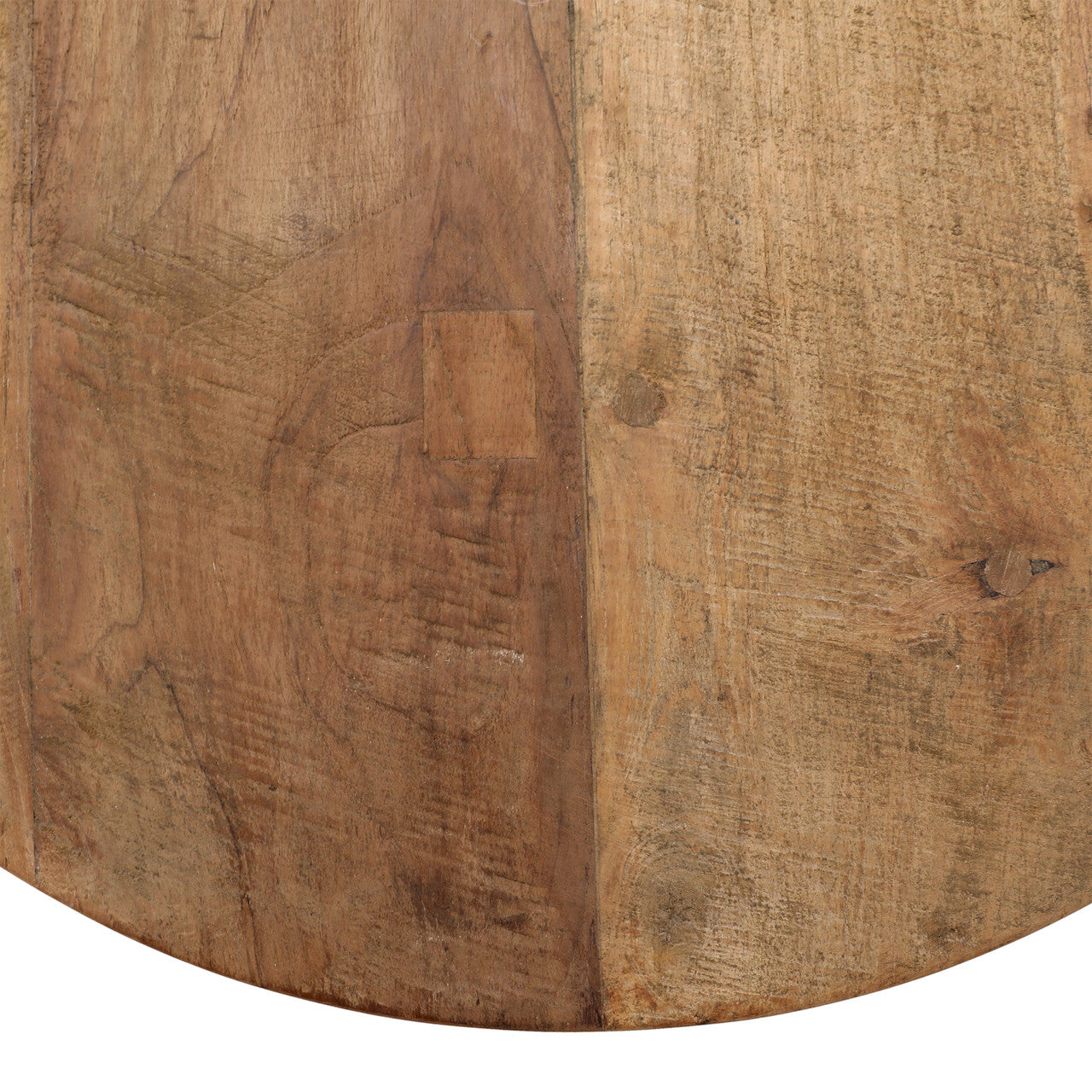Kholman 23.5" Round Natural Teak Wood and Black Iron Coffee Table
