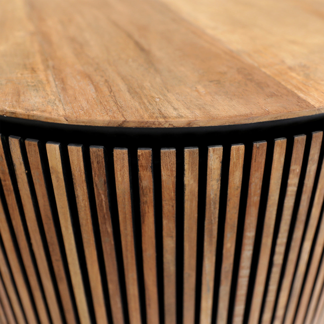 Kholman 23.5" Round Natural Teak Wood and Black Iron Coffee Table
