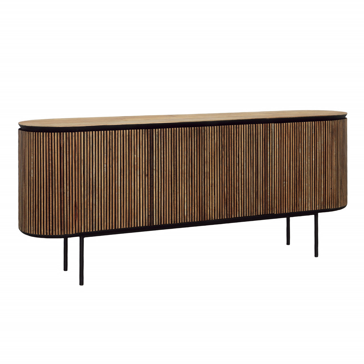 Kholman 78.5" Natural Teak Wood and Black Iron Sideboard