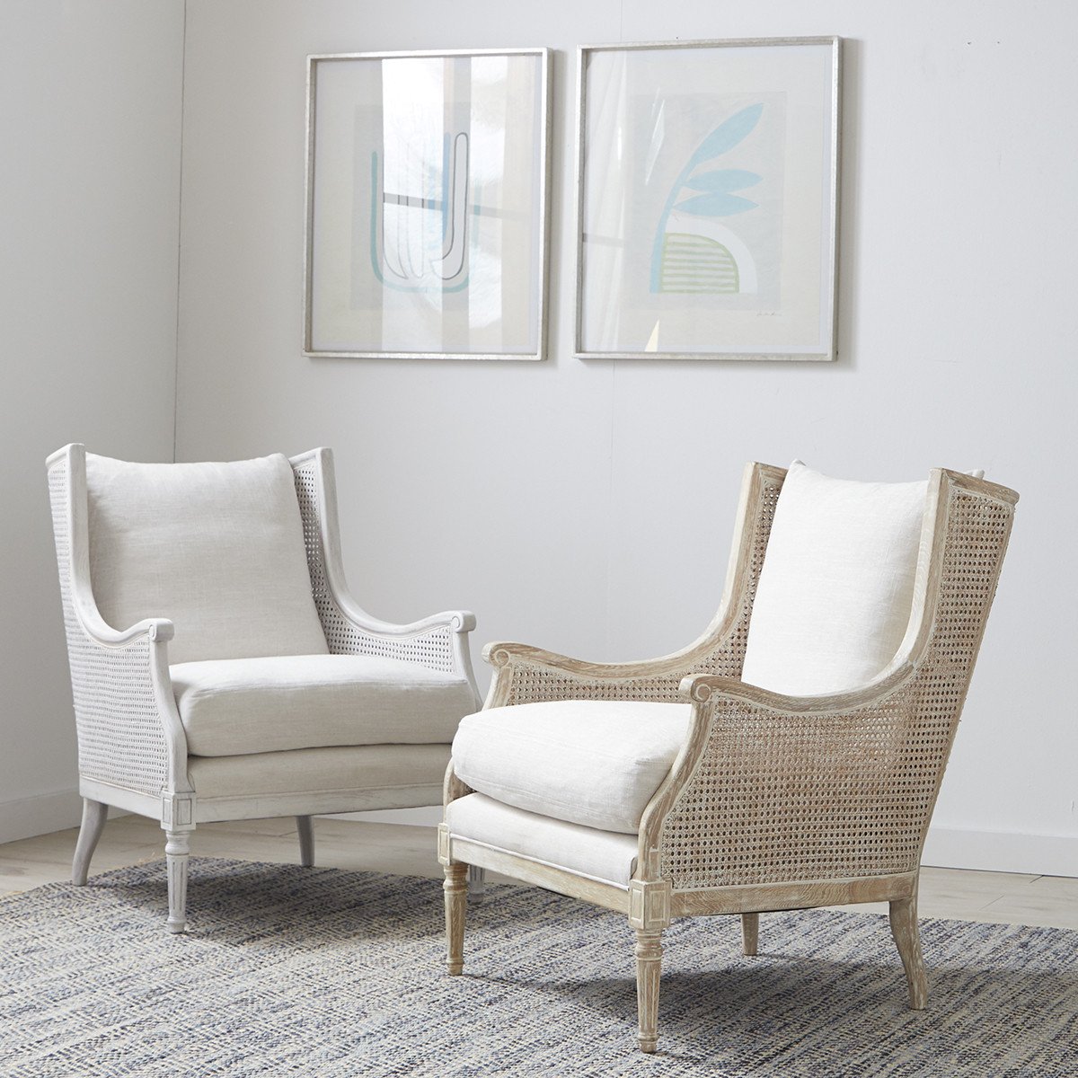 Walker Cane Back Chair in Borneo Light Brown (Performance Fabric) and Natural Finish
