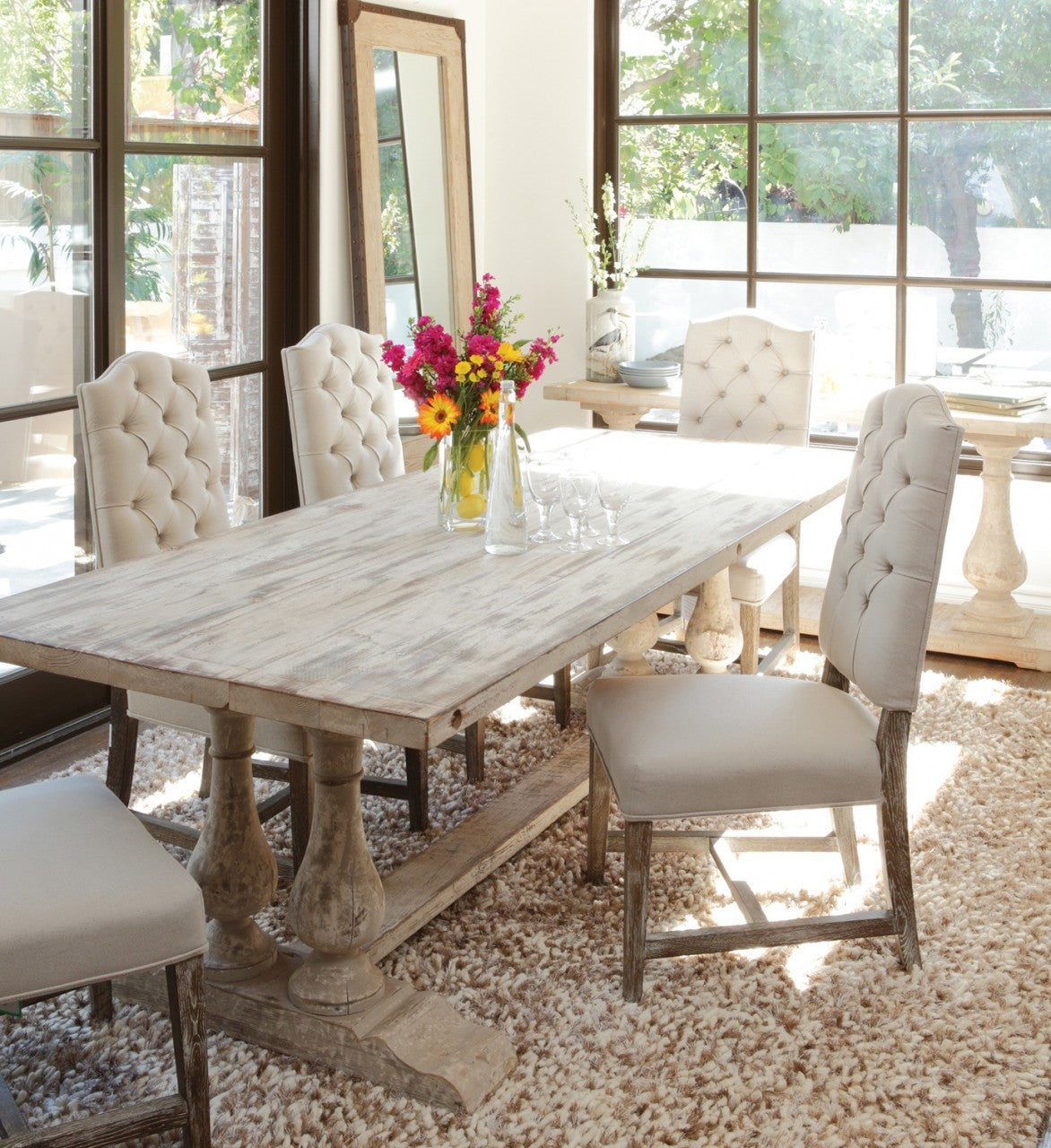 Chateau Reclaimed Wood Double Trestle Dining Table- Antique White