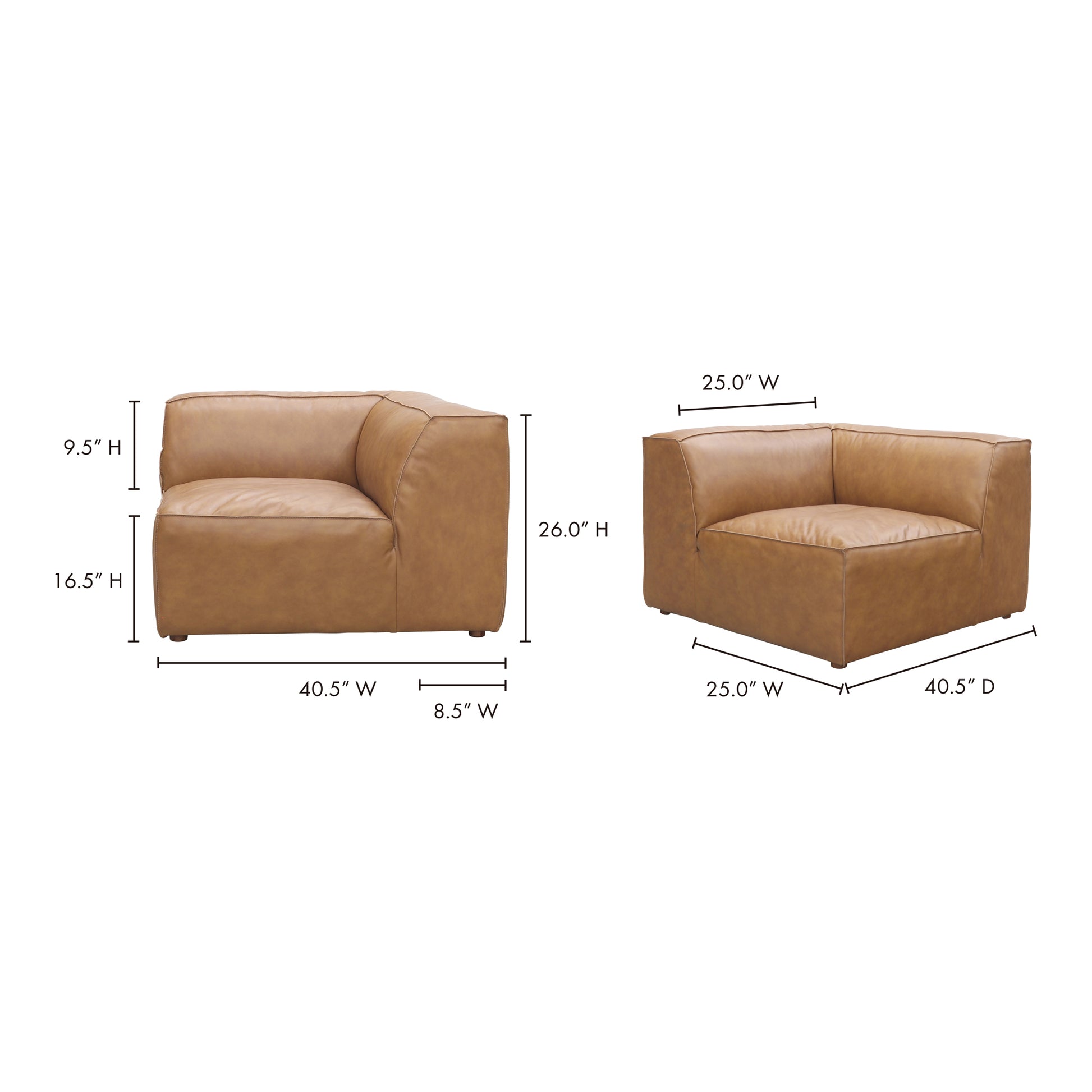 Form Corner Chair Sonoran Tan Leather by Moe's Home Collection - view 6