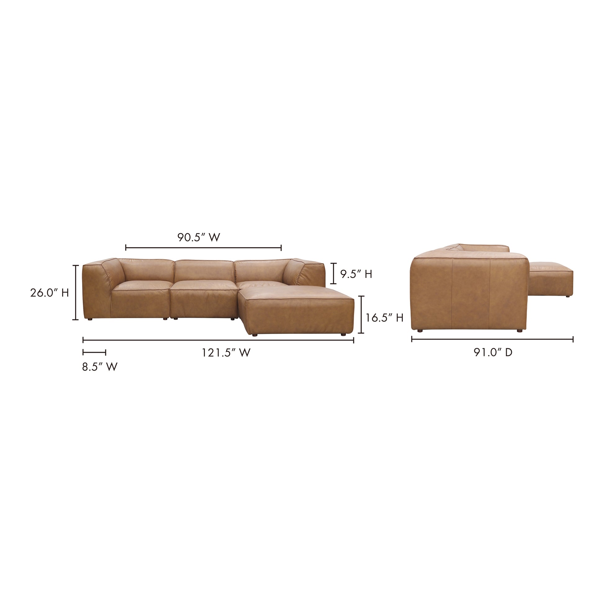 Form Lounge Modular Sectional Sonoran Tan Leather by Moe's Home Collection - view 9