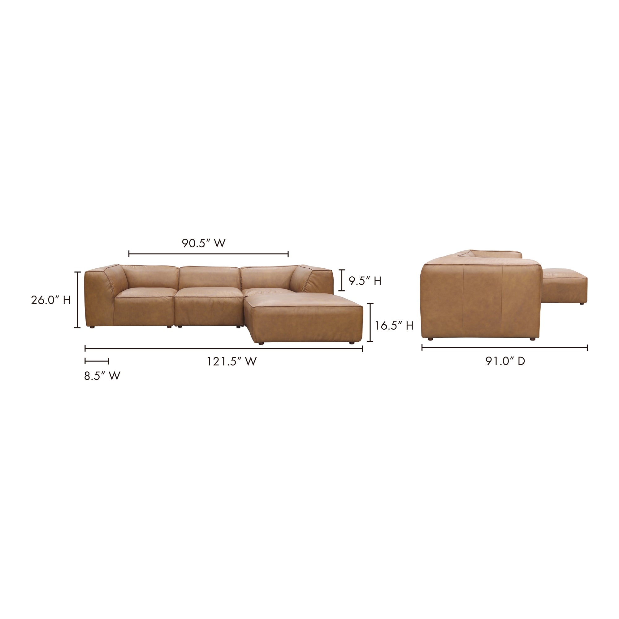 Form Lounge Modular Sectional Sonoran Tan Leather by Moe's Home Collection - view 9