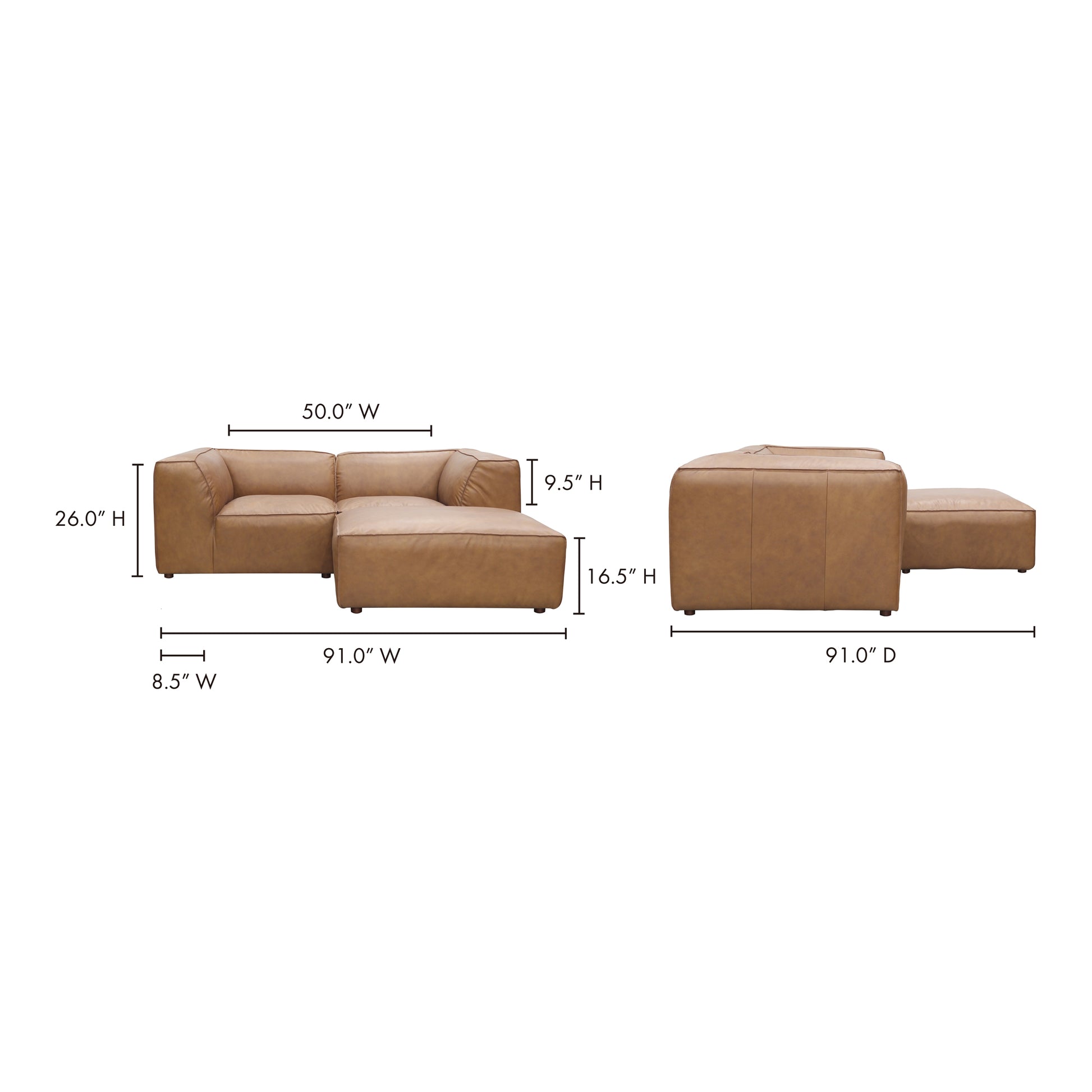 Form Nook Modular Sectional Sonoran Tan Leather by Moe's Home Collection - view 9