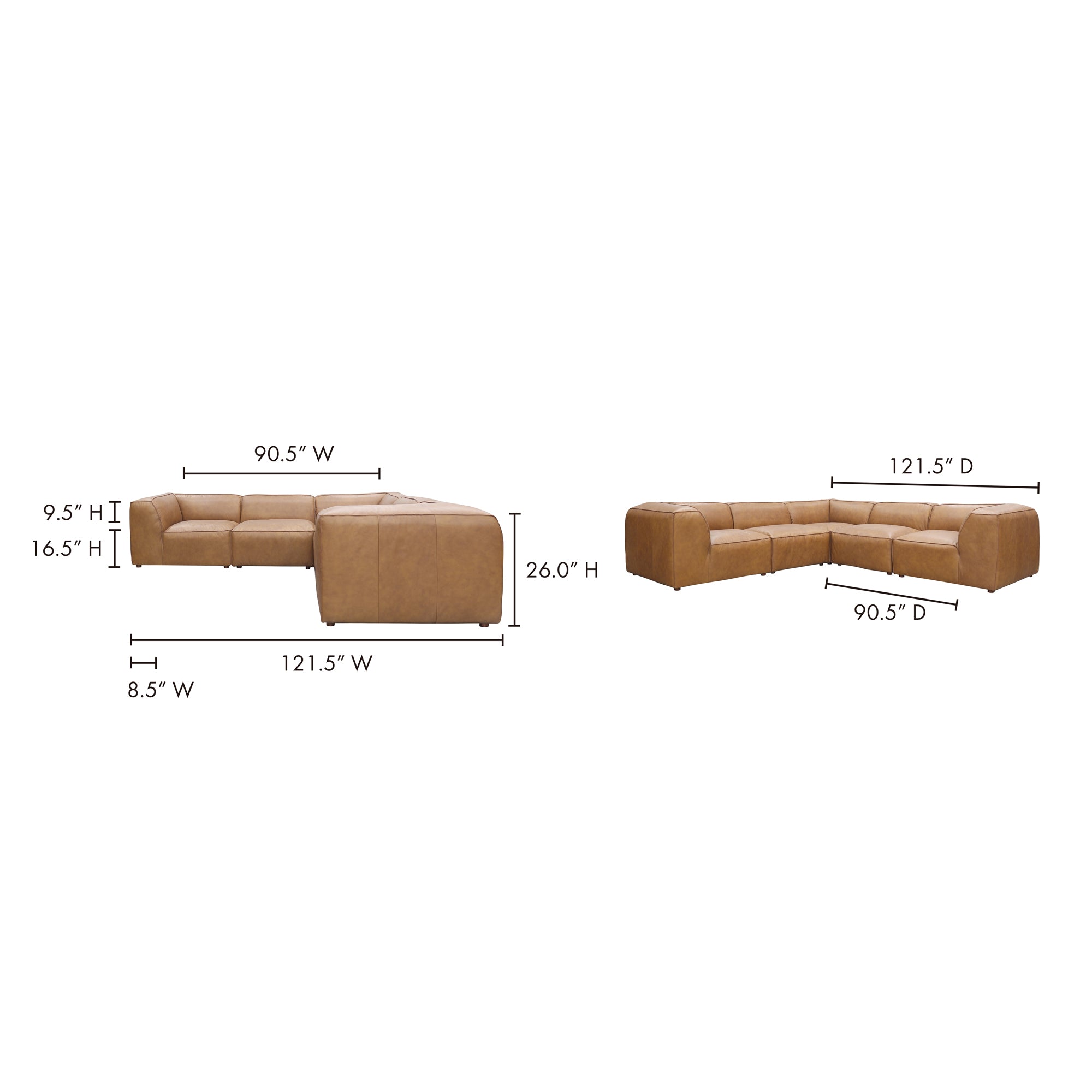 Form Classic L-Shaped Modular Sectional Sonoran Tan Leather by Moe's Home Collection - view 4