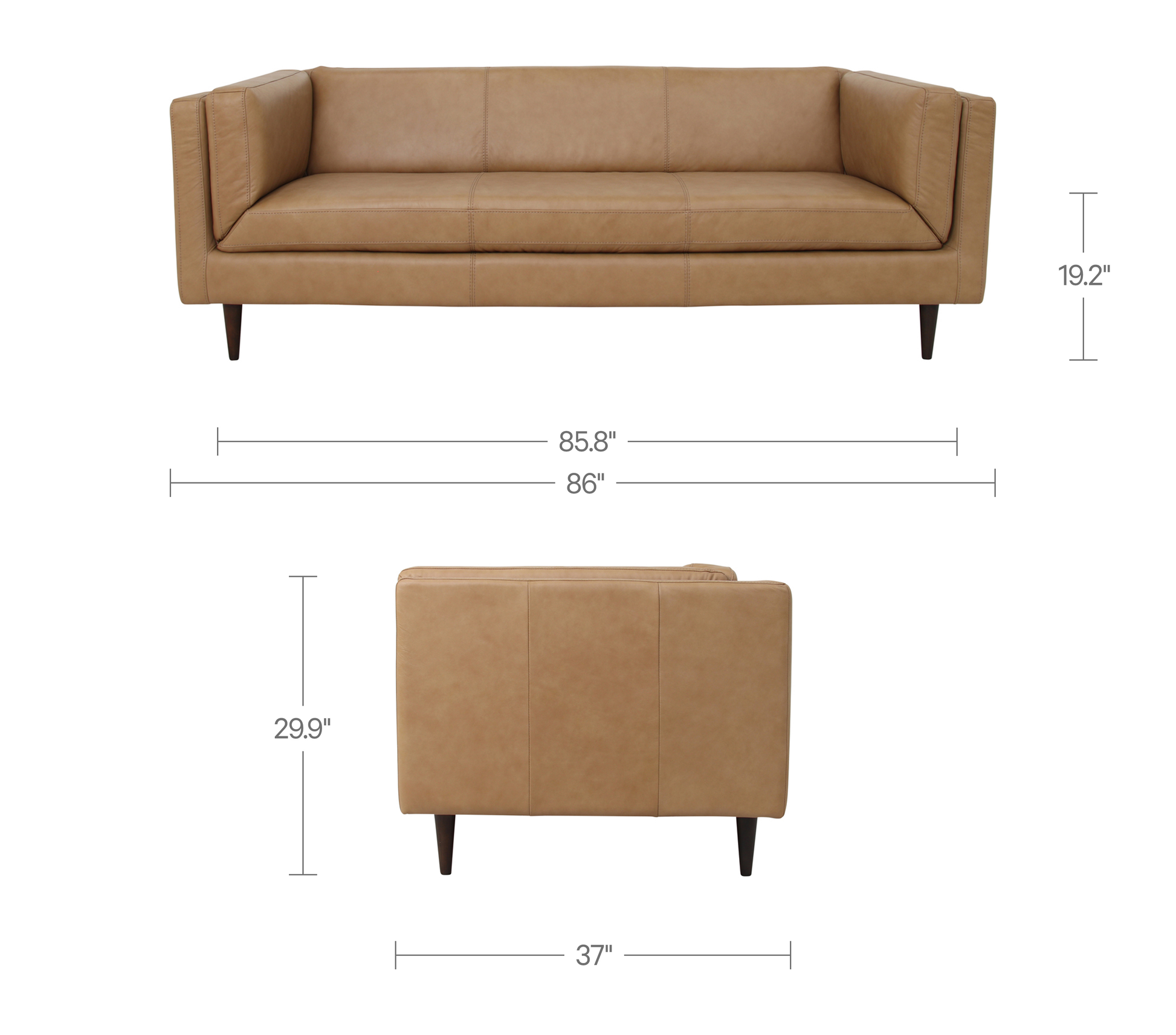 Woods Sofa Tan Leather by Moe's Home Collection - view 3