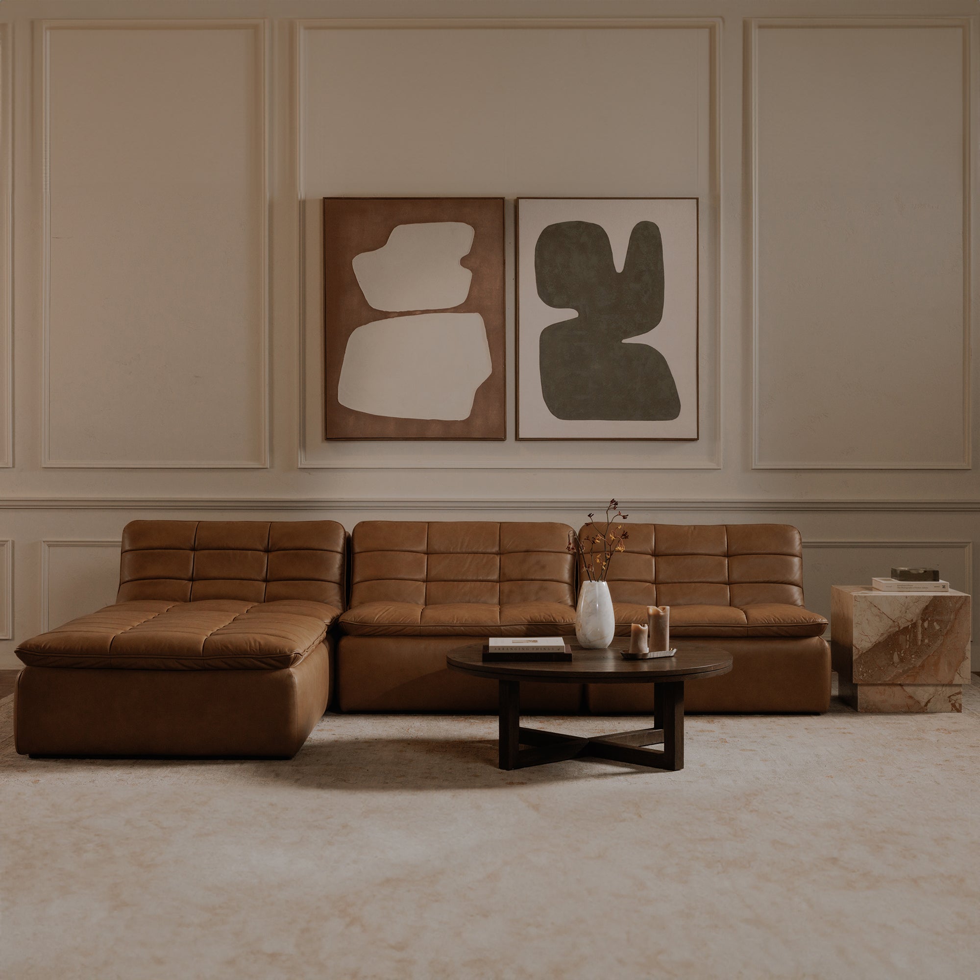 Lino Slipper Chair Tan Leather by Moe's Home Collection - view 4