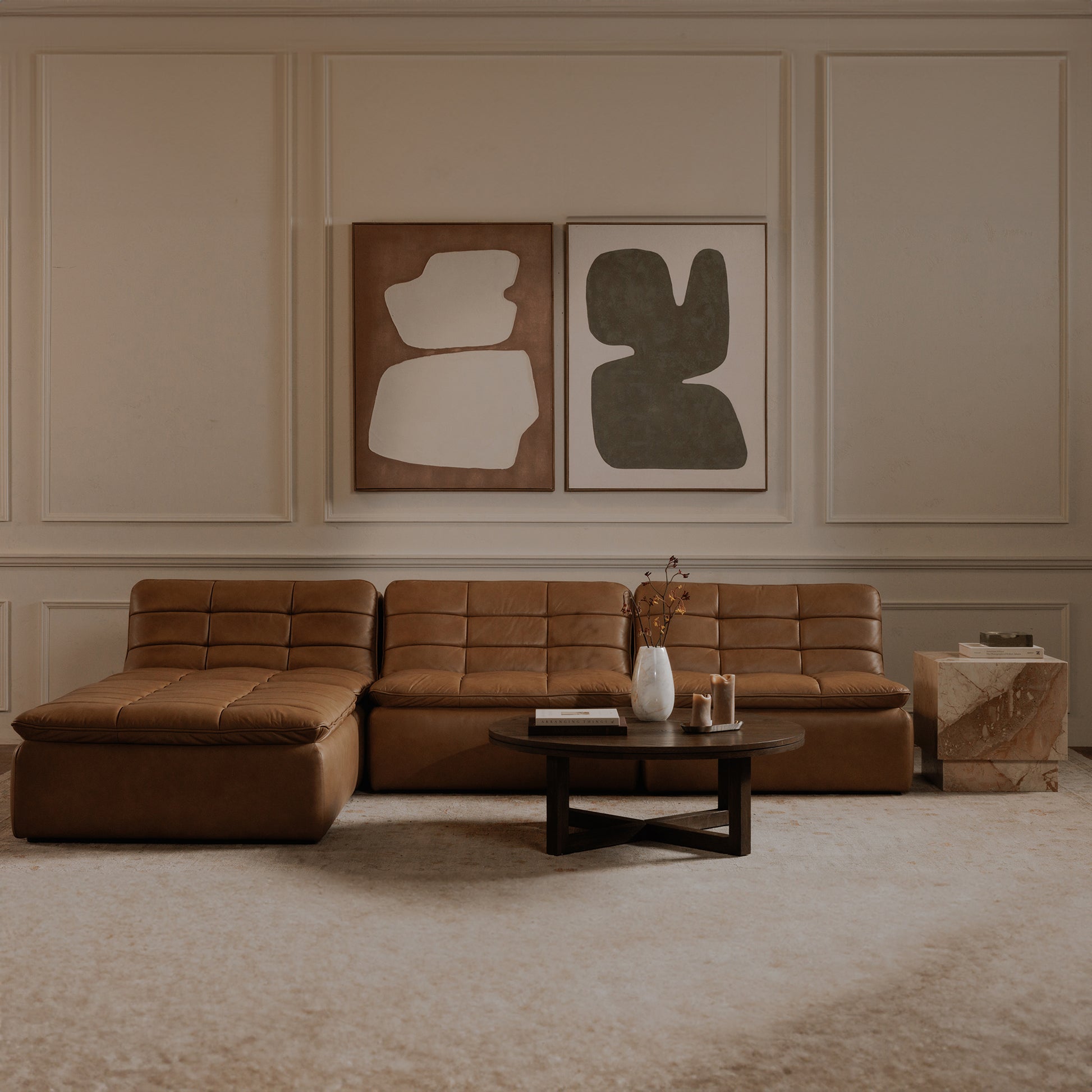 Lino Armless Modular Sofa Tan Leather by Moe's Home Collection - view 4