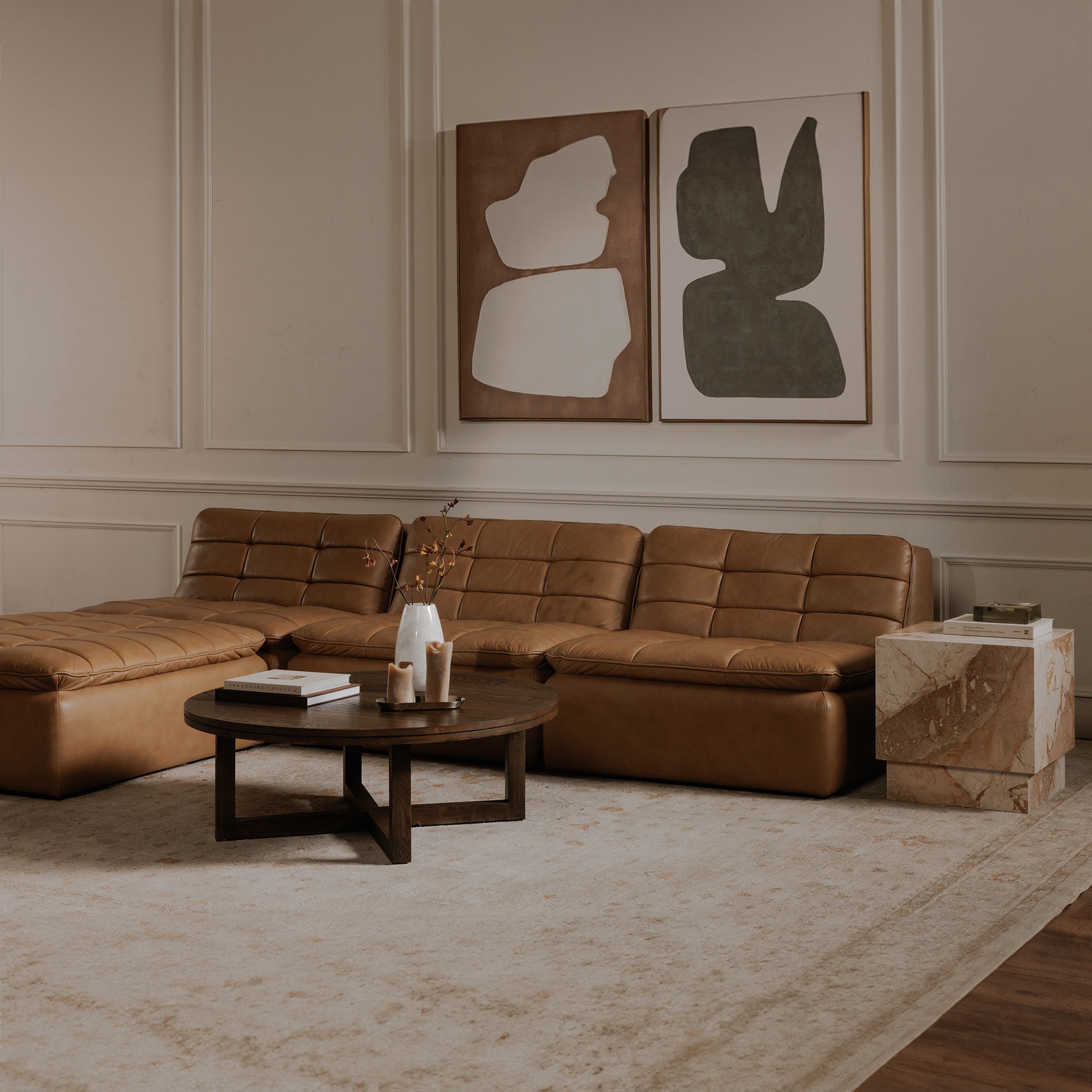 Lino Armless Modular Sofa Tan Leather by Moe's Home Collection - view 5