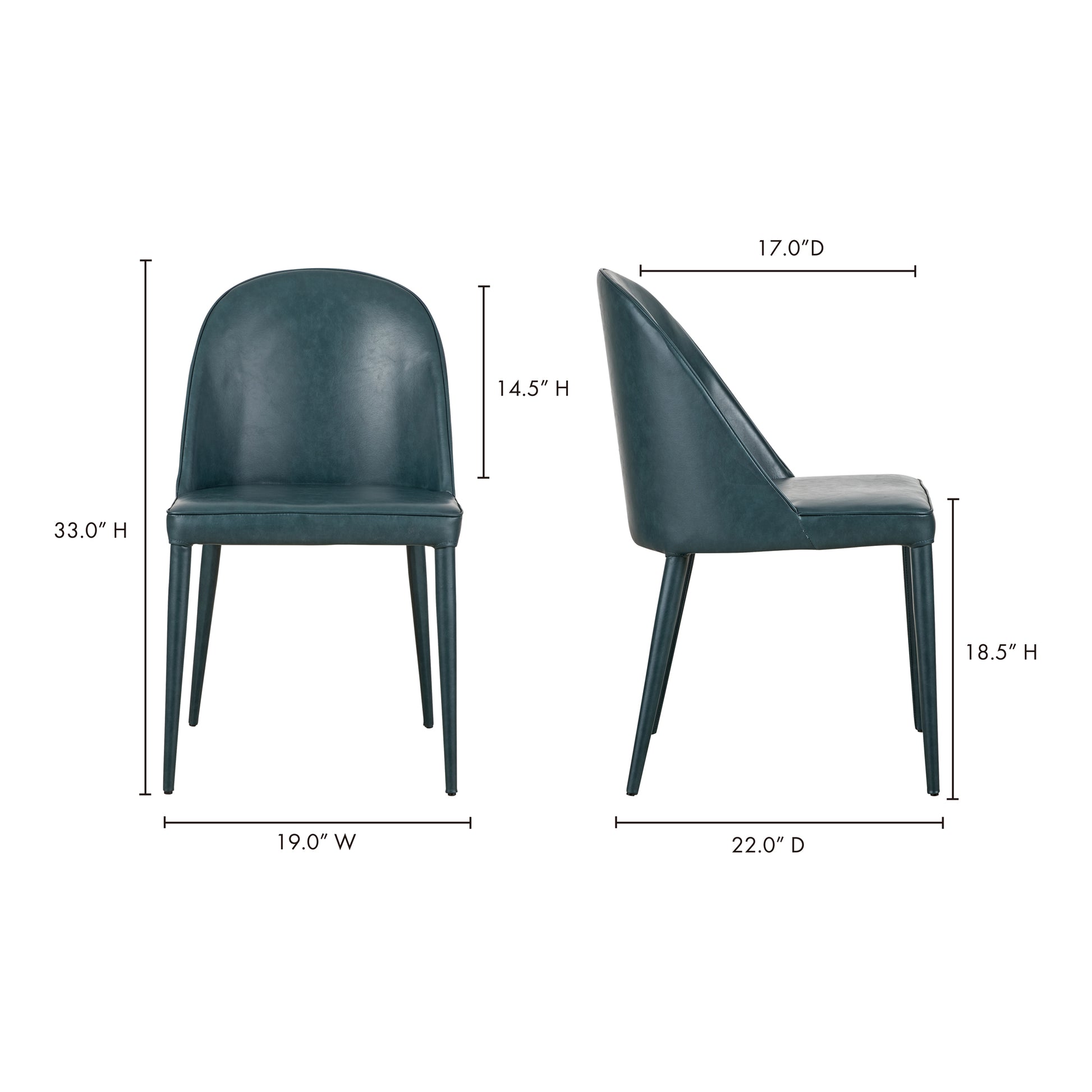 Burton Dining Chair Dark Teal Vegan Leather - Set Of Two by Moe's Home Collection - view 14