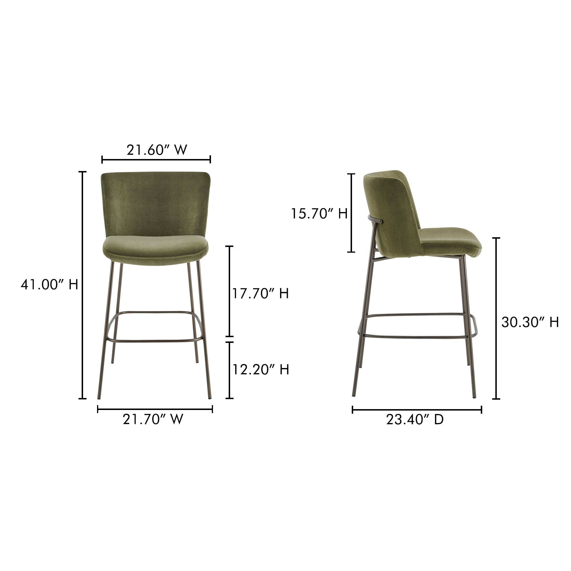 Early Bar Stool Faux Green Mohair by Moe's Home Collection - view 4