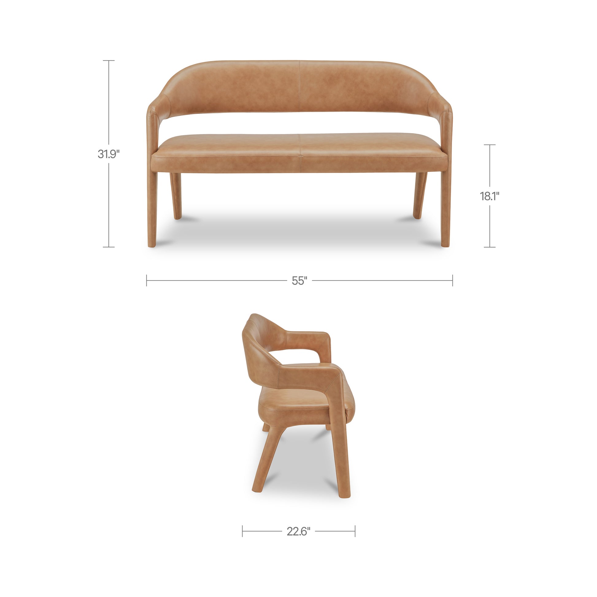 Martens Dining Bench Tan Leather by Moe's Home Collection - view 3