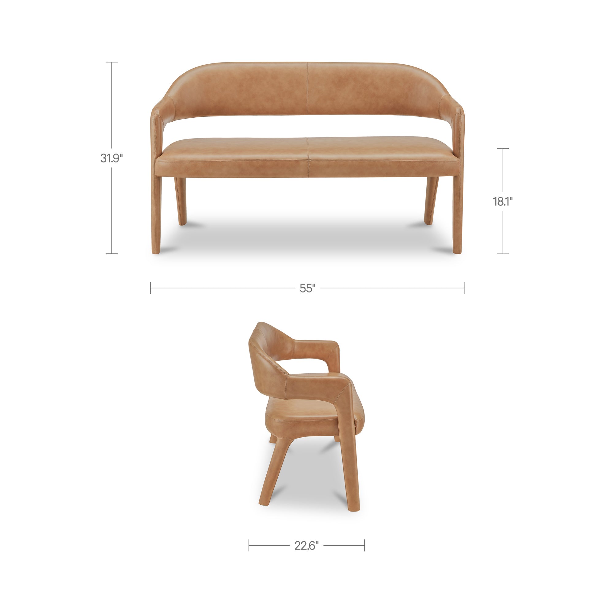 Martens Dining Bench Tan Leather by Moe's Home Collection - view 3