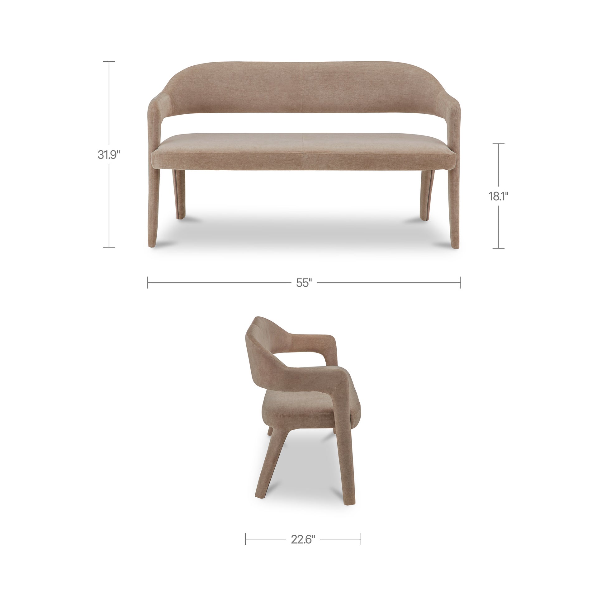 Martens Dining Bench Camel by Moe's Home Collection - view 3