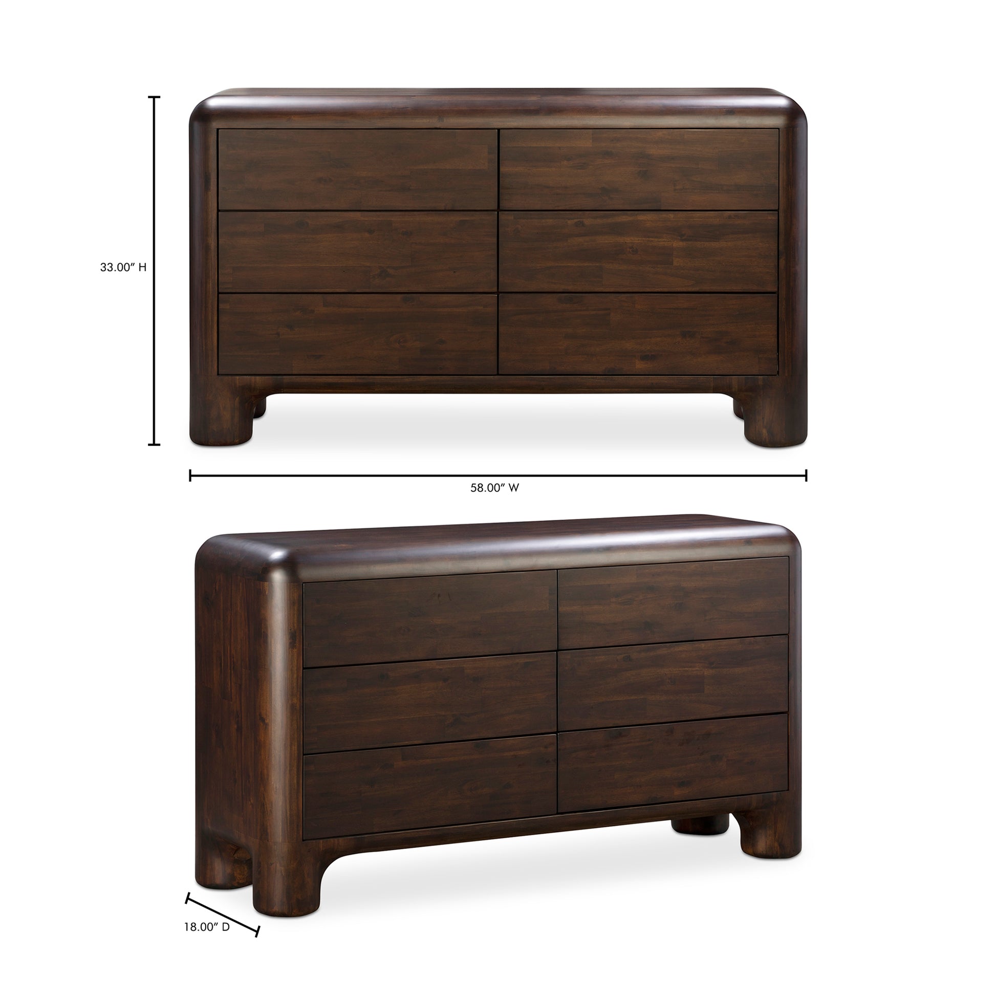 Rowan 6 Drawer Dresser Dark Brown by Moe's Home Collection - view 5