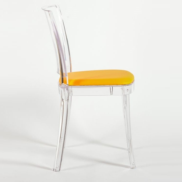 Cristalia Transparent Dining Chair With Yellow Leather Seat
