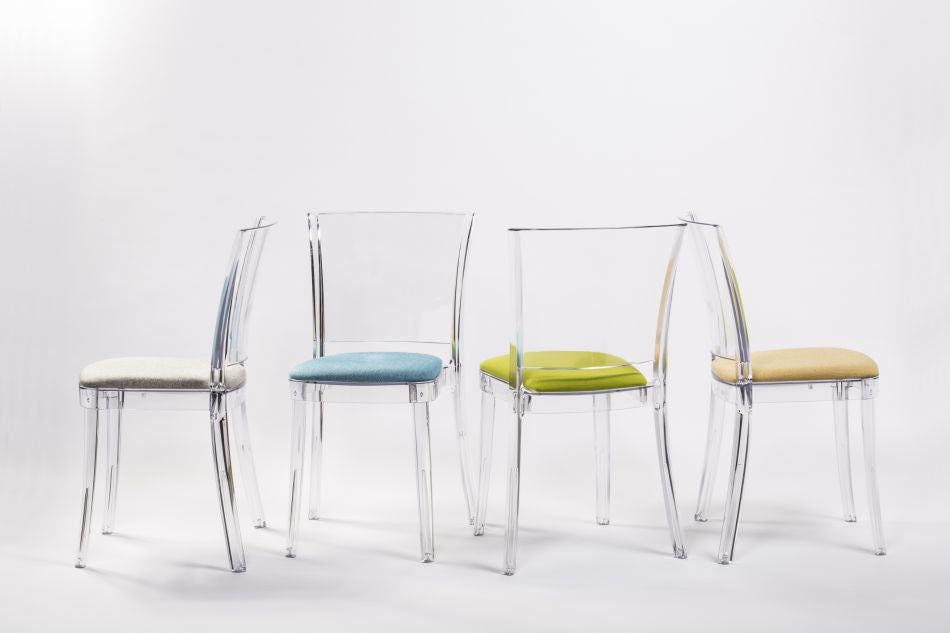 Cristalia Transparent Dining Chair With Yellow Leather Seat