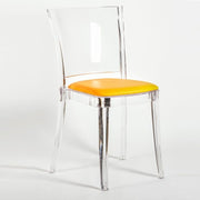 Cristalia Transparent Dining Chair With Yellow Leather Seat