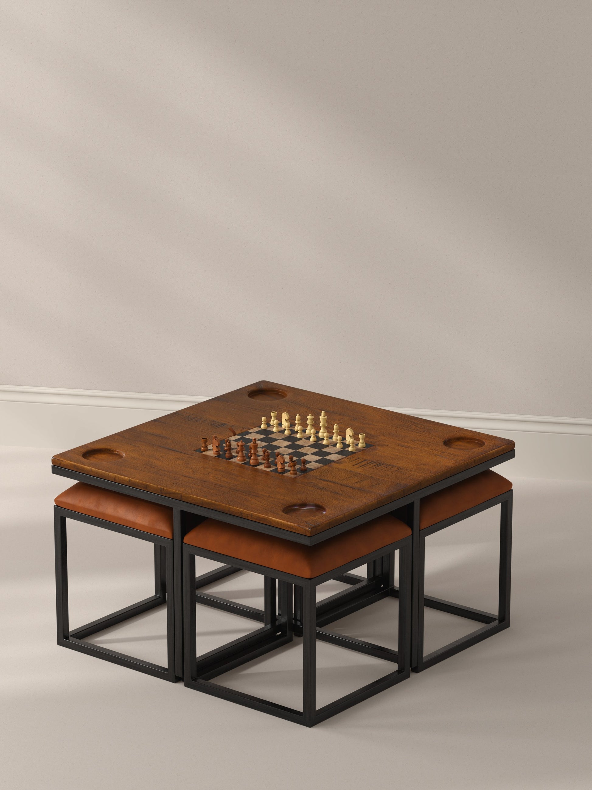 Low Game Table With Four Stools styled in a Sarreid room setting | ZIN Home