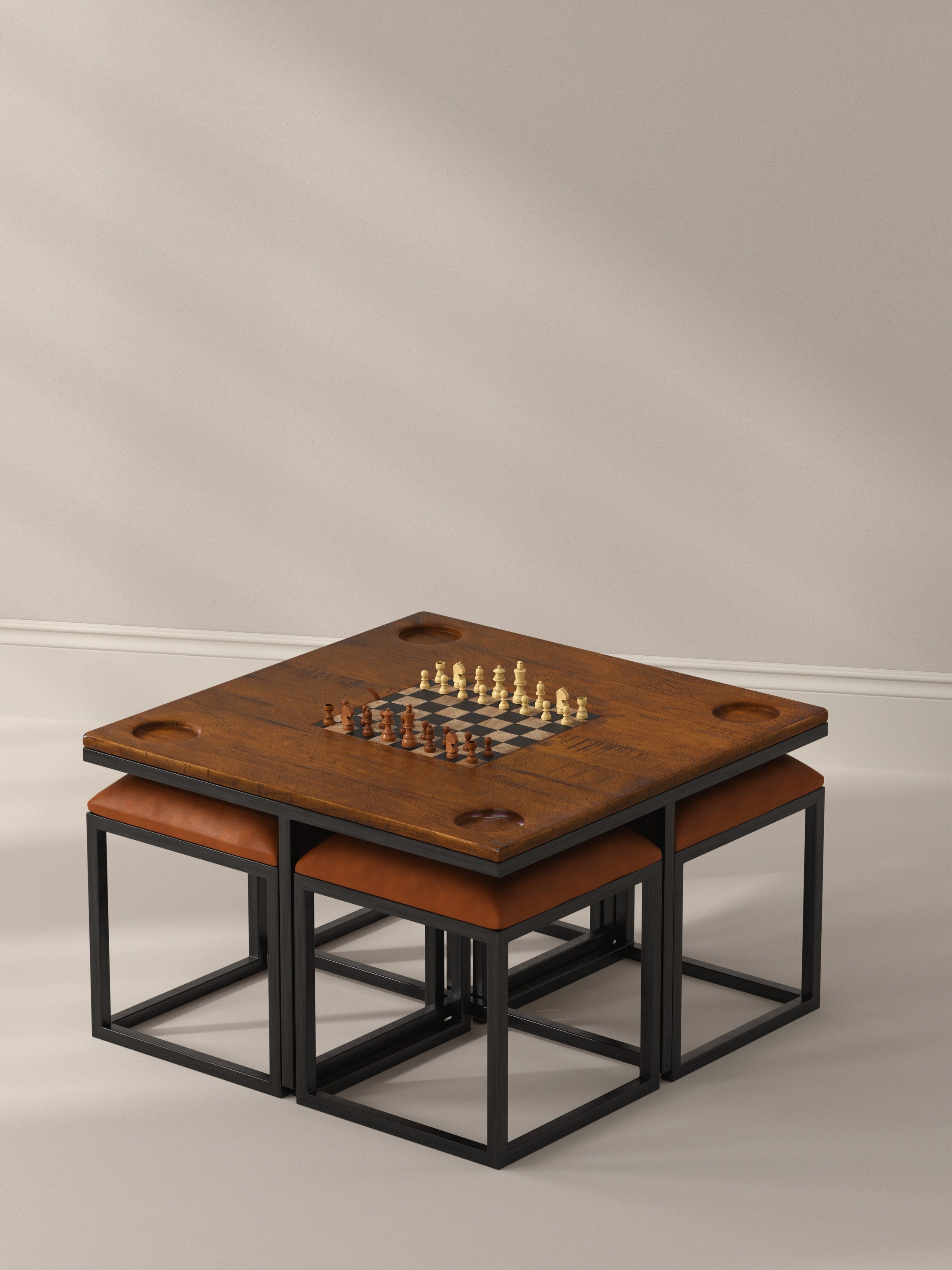 Low Game Table With Four Stools styled in a Sarreid room setting | ZIN Home