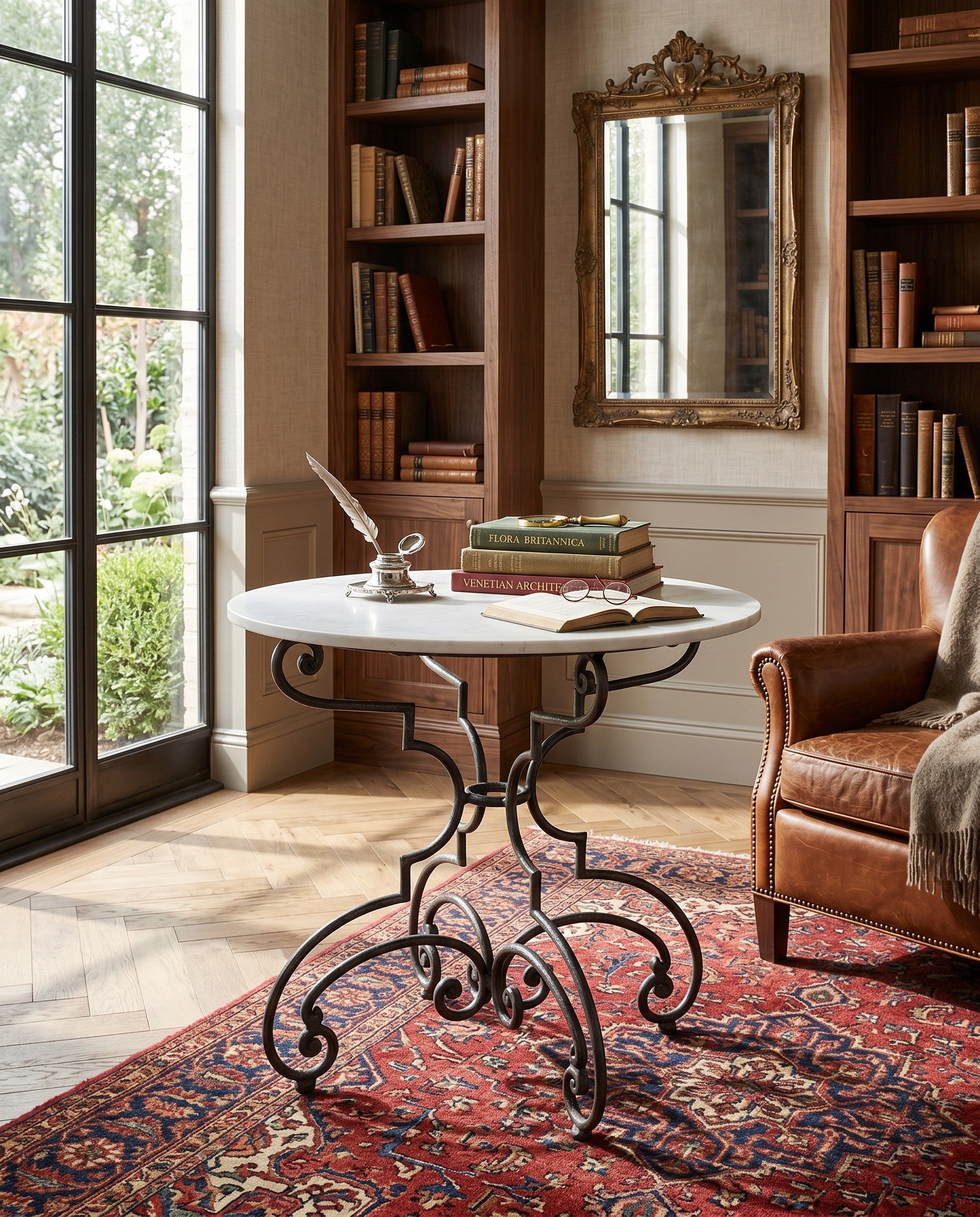 The French Iron And Marble Table styled in a Sarreid room setting | ZIN Home