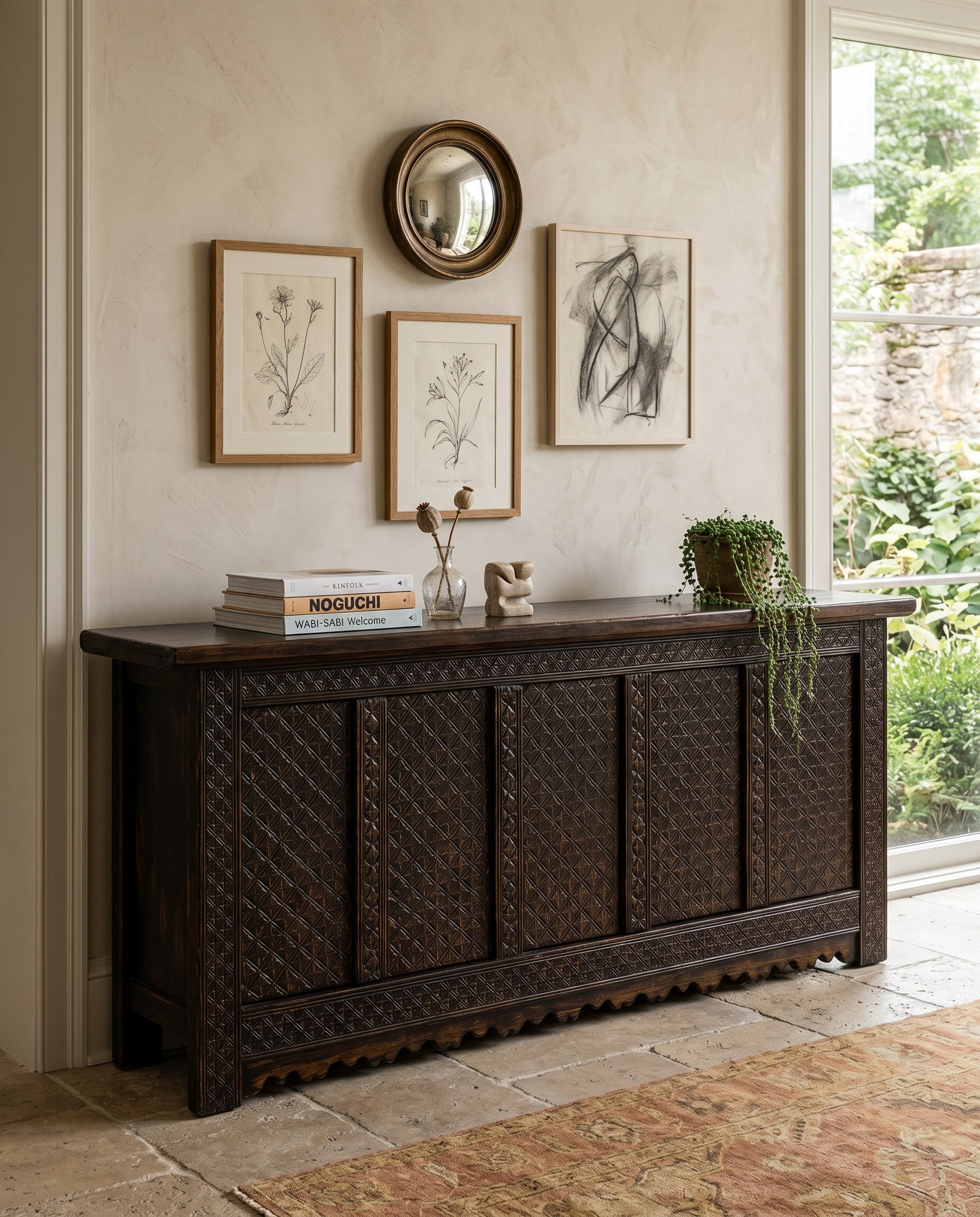 Persian Black Sideboard styled in a Sarreid room setting | ZIN Home