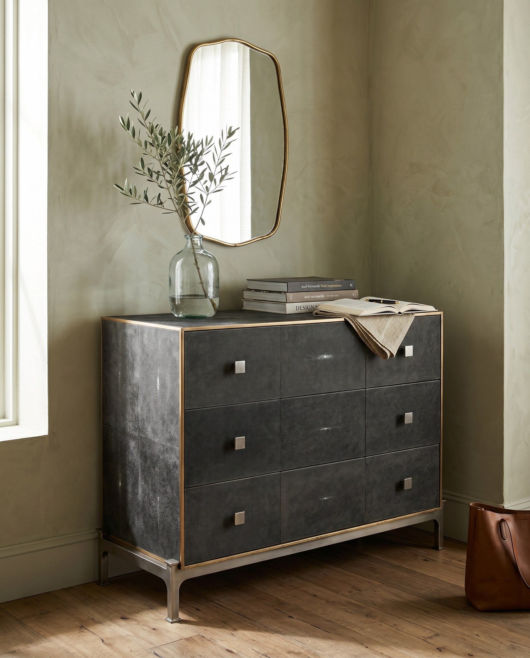 Grey Shagreen Dresser styled in a Sarreid room setting | ZIN Home