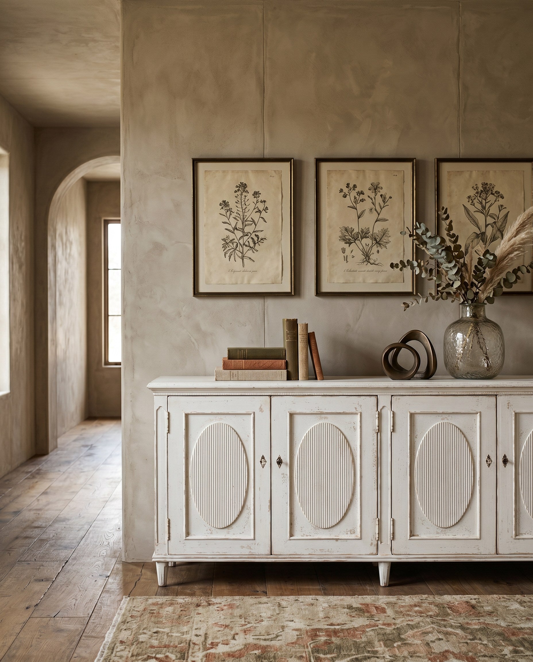 Whitewash Ribbon Sideboard styled in a Sarreid room setting | ZIN Home