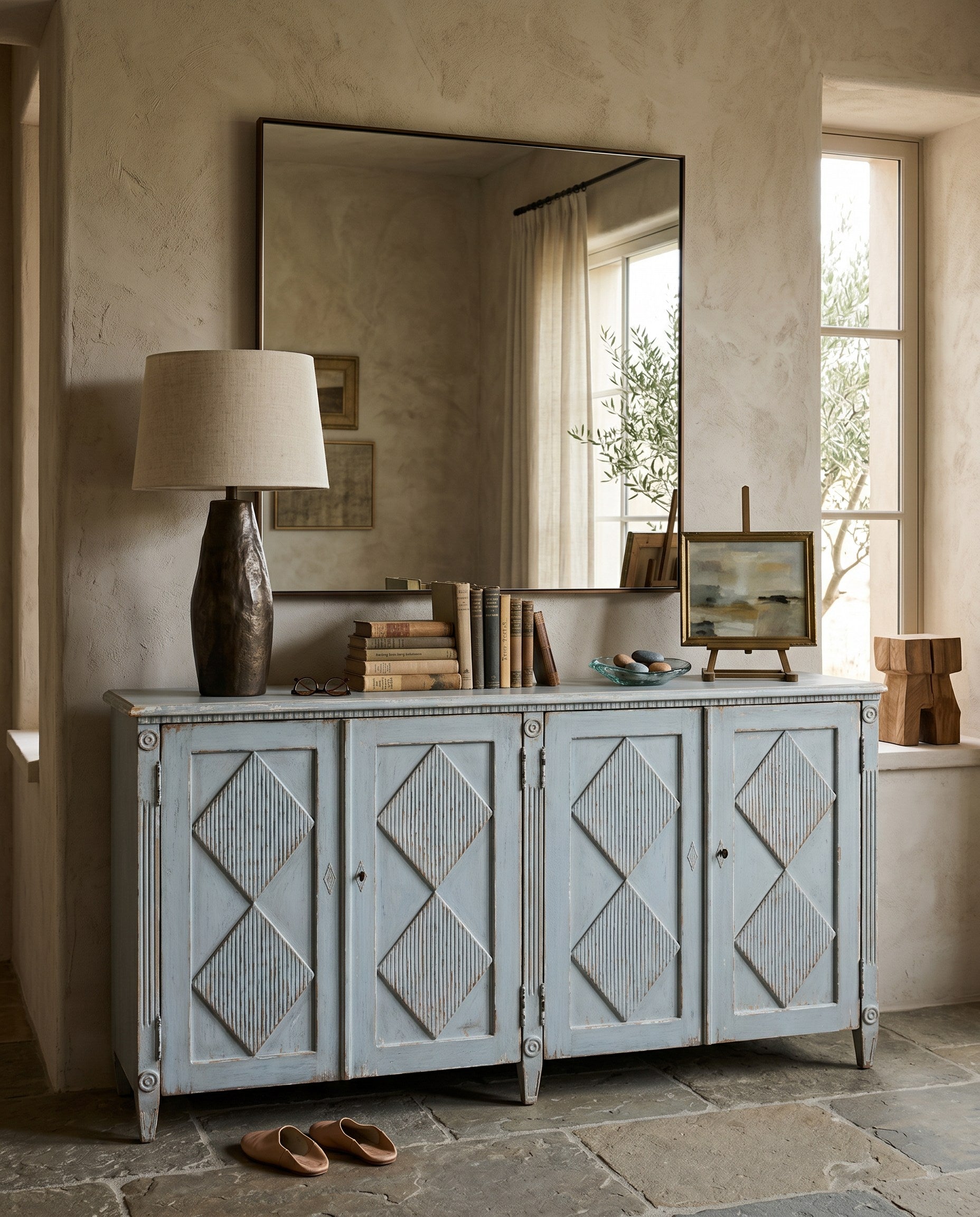 Roanne Sideboard styled in a Sarreid room setting | ZIN Home