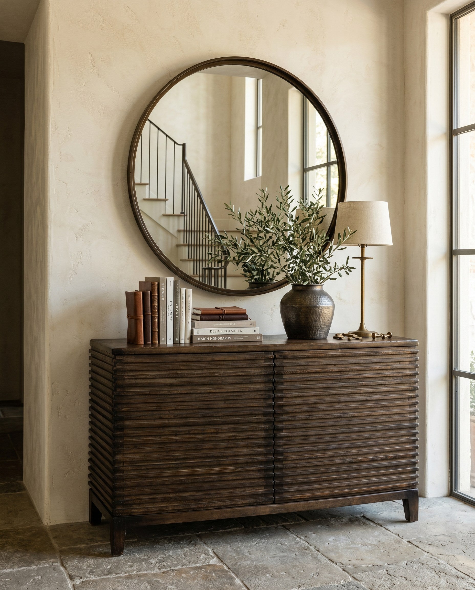 Ribbed Remington Small Sideboard styled in a Sarreid room setting | ZIN Home