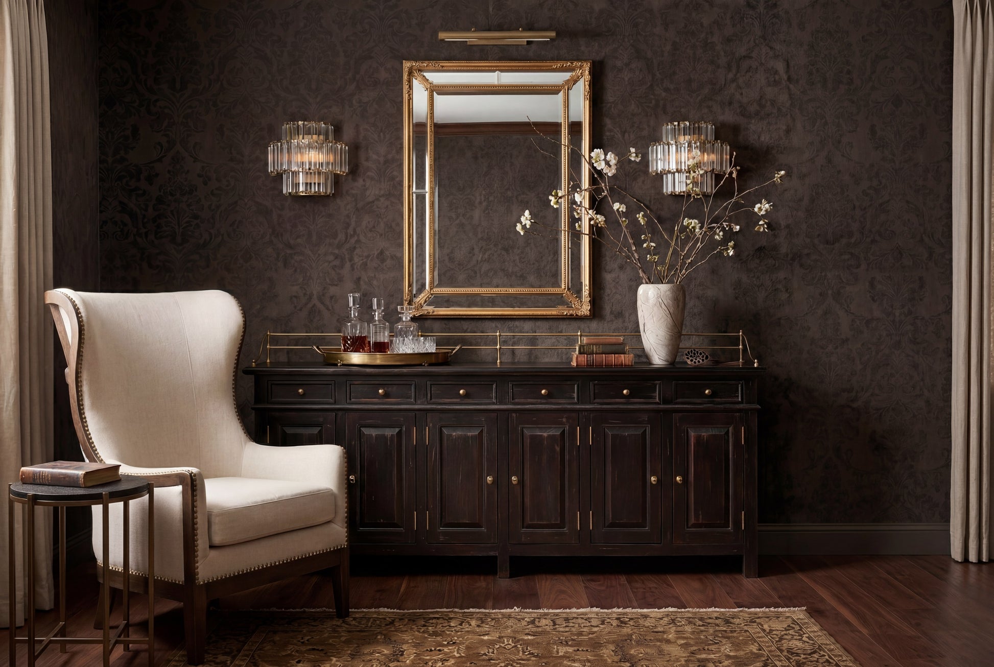 Covent Gardens Sideboard, Ebony styled in a Sarreid room setting | ZIN Home
