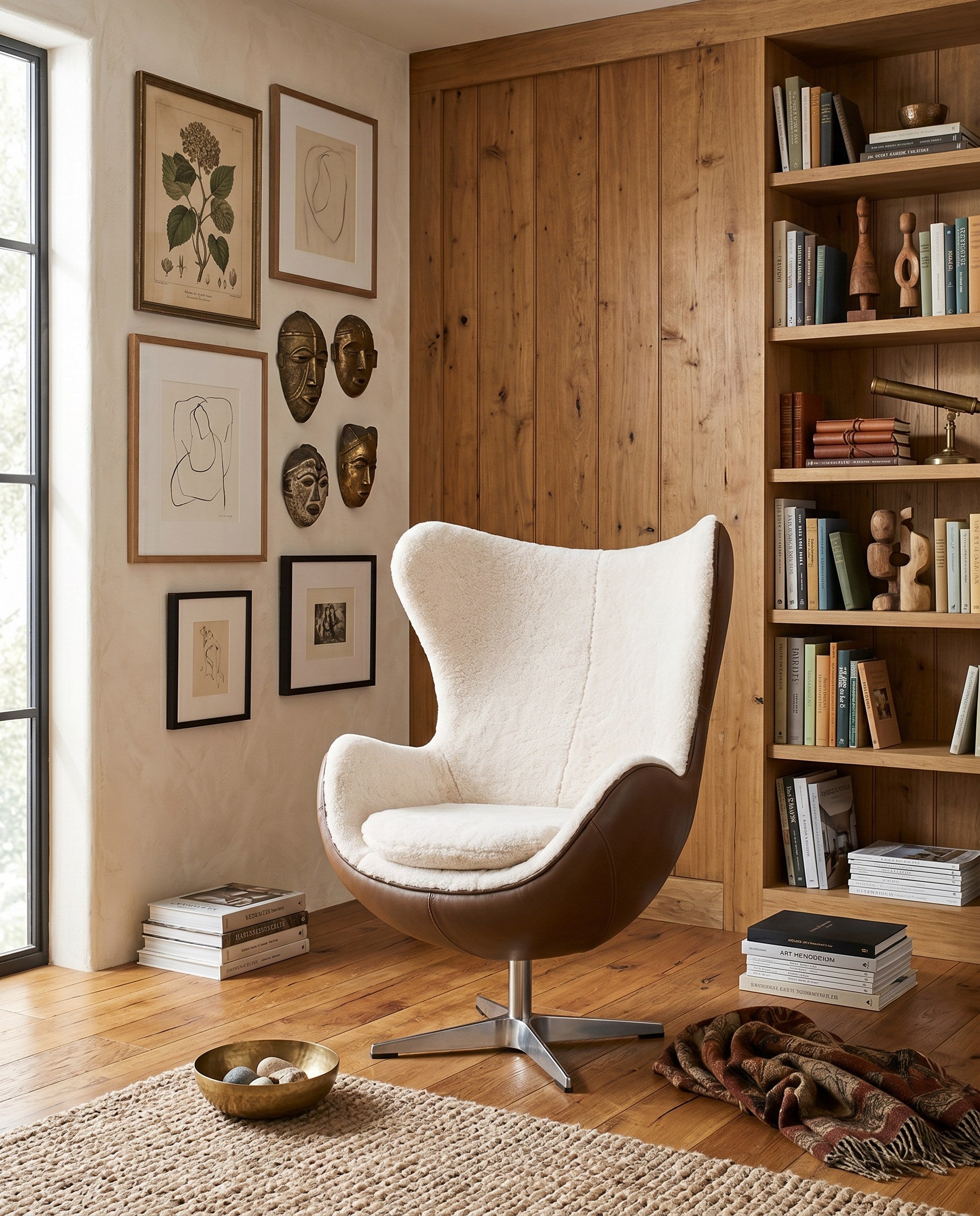 Jacobean Mid 20th Century Egg Chair styled in a Sarreid room setting | ZIN Home