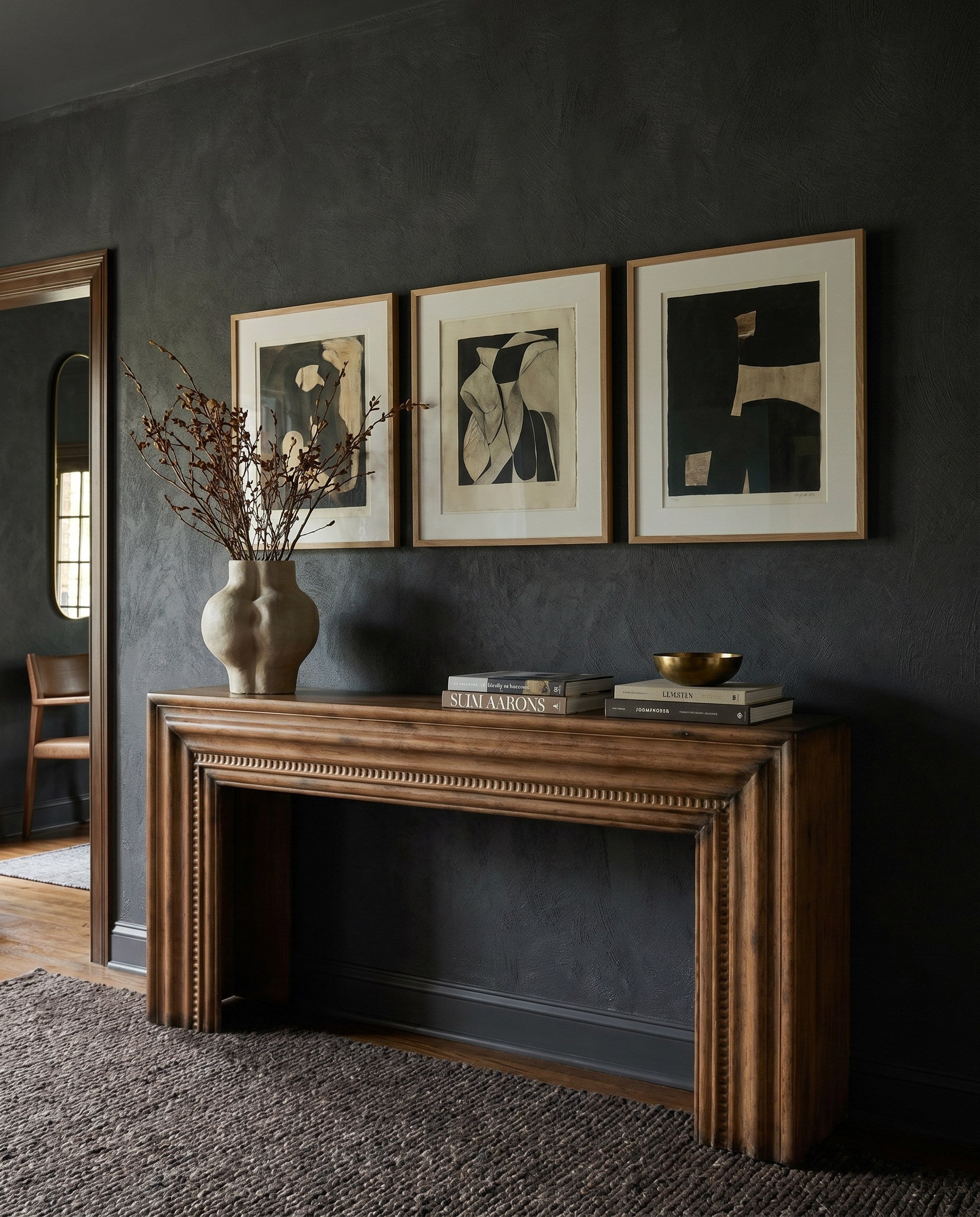 Mantel Console, Brown styled in a Sarreid room setting | ZIN Home