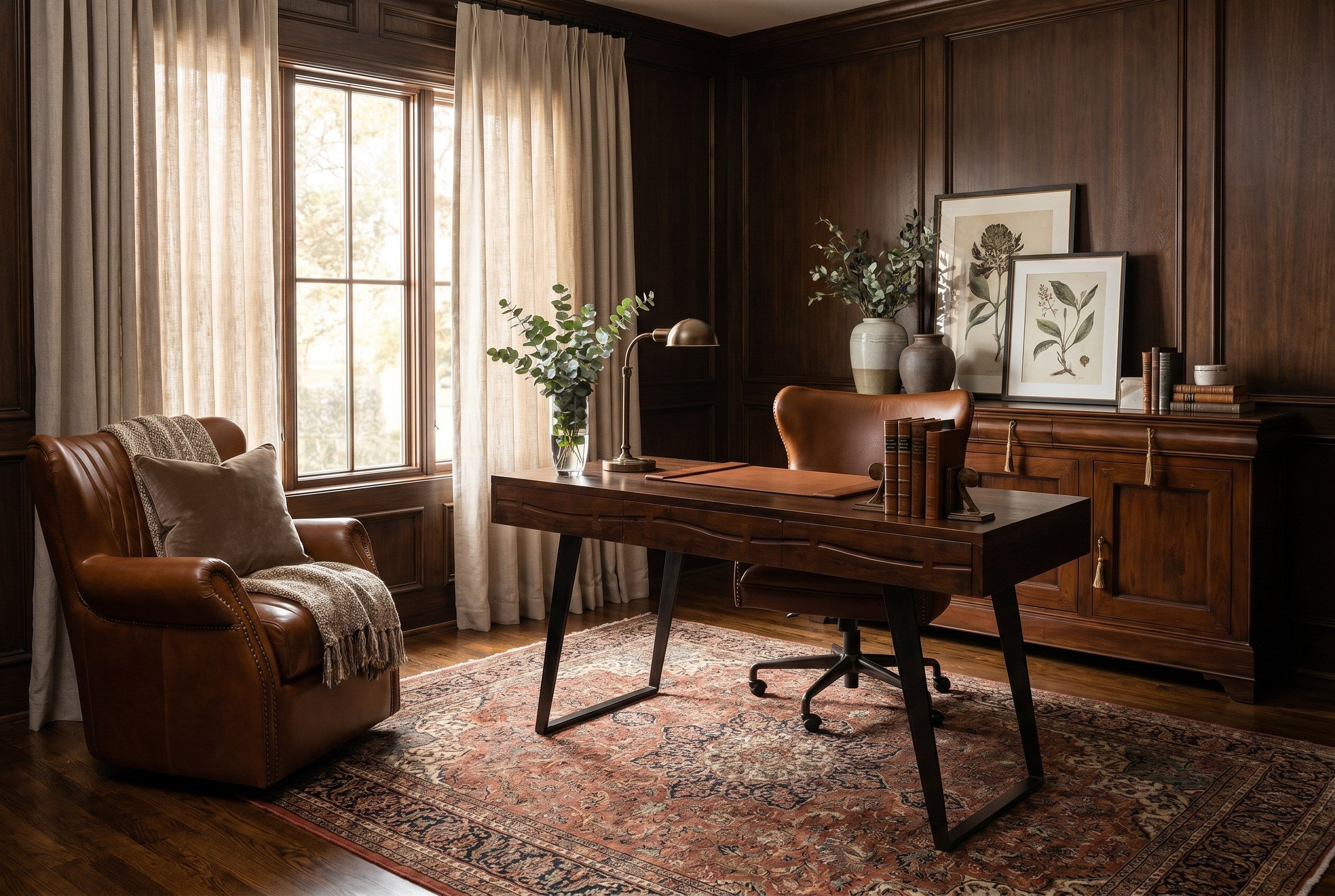 Bugatti Leather Swivel Chair styled in a Sarreid room setting | ZIN Home