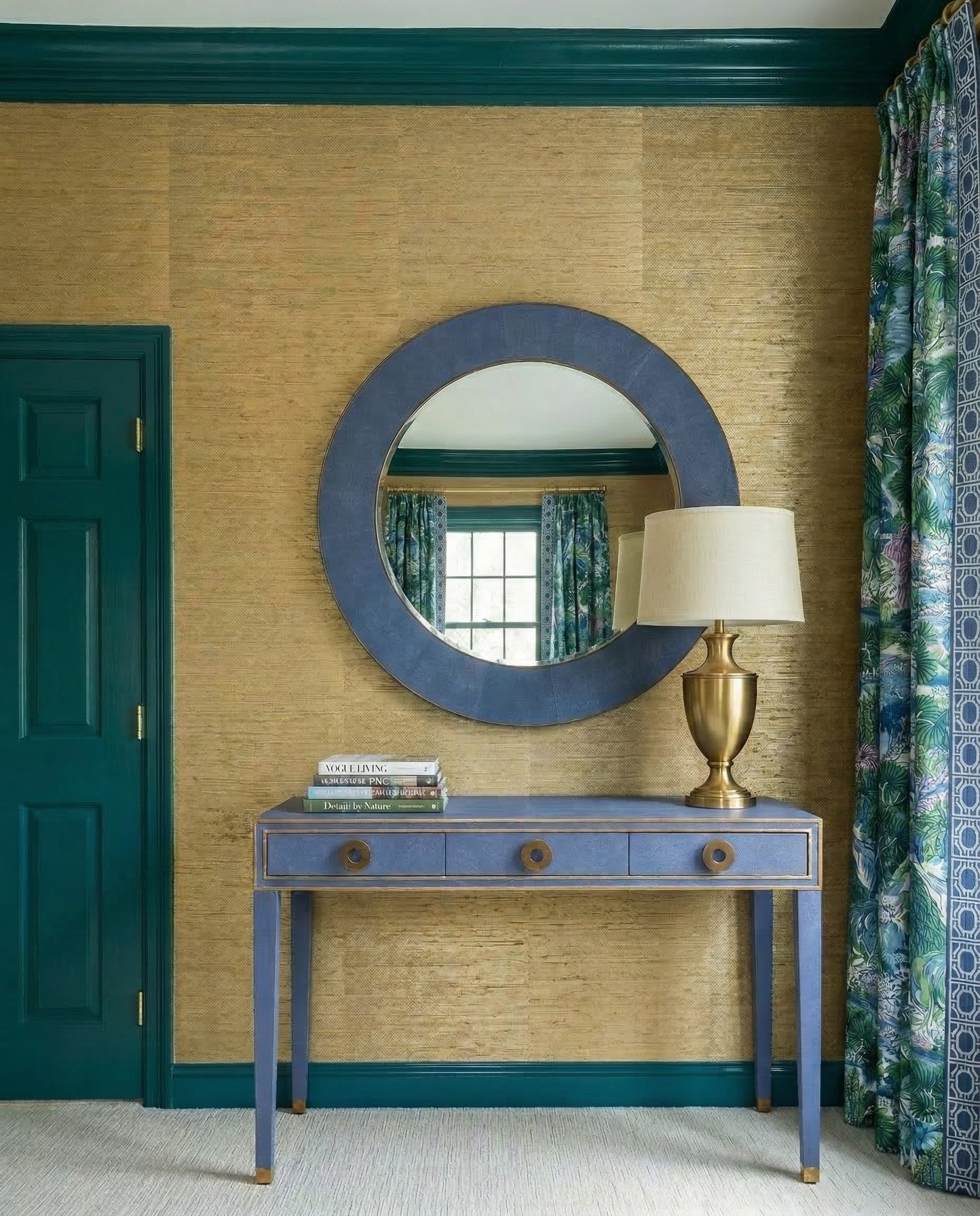 Gabriella Shagreen Desk/Table,Marlin Blu styled in a Sarreid room setting | ZIN Home