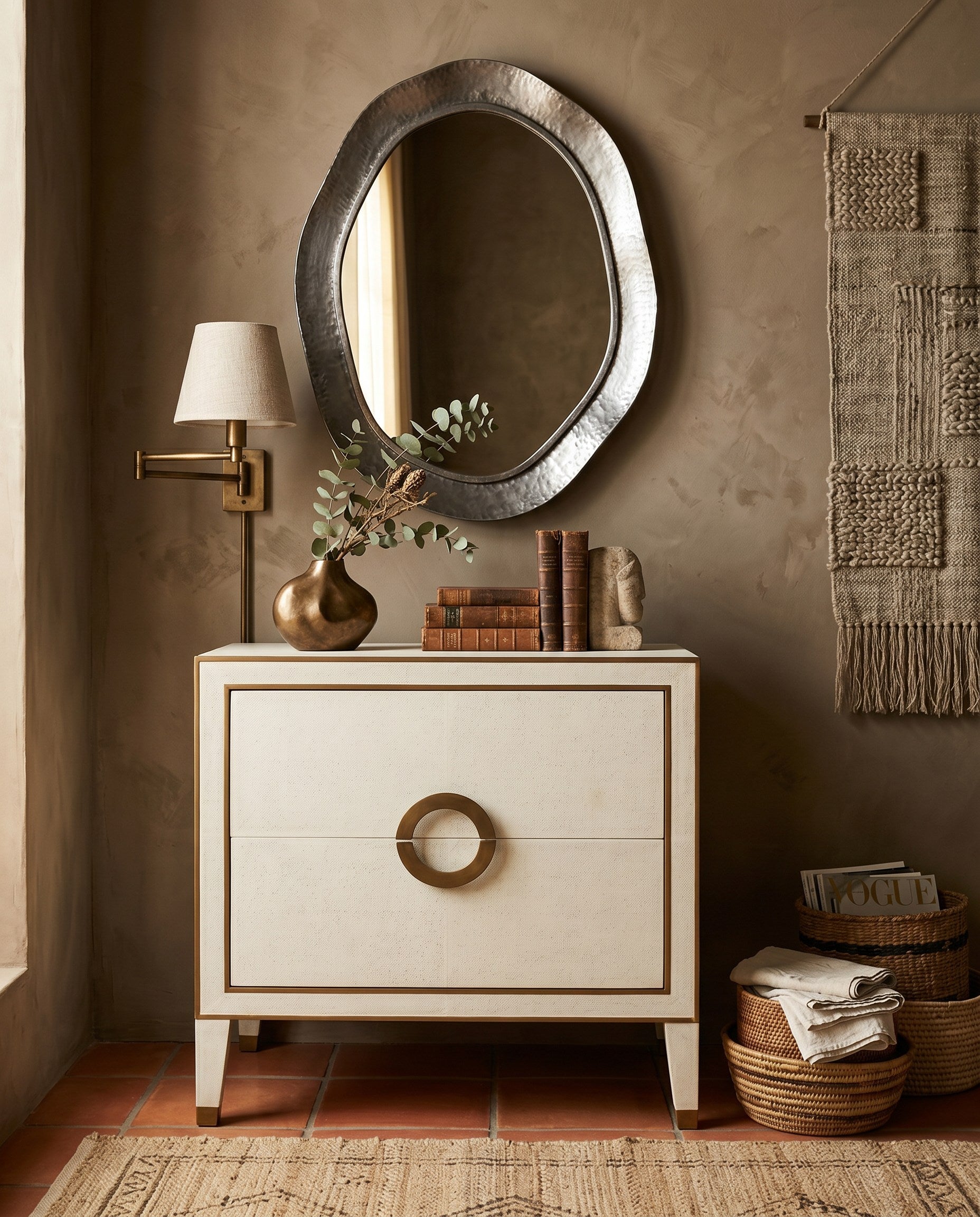 Gabriella Night Stand, Osprey White styled in a Sarreid room setting | ZIN Home