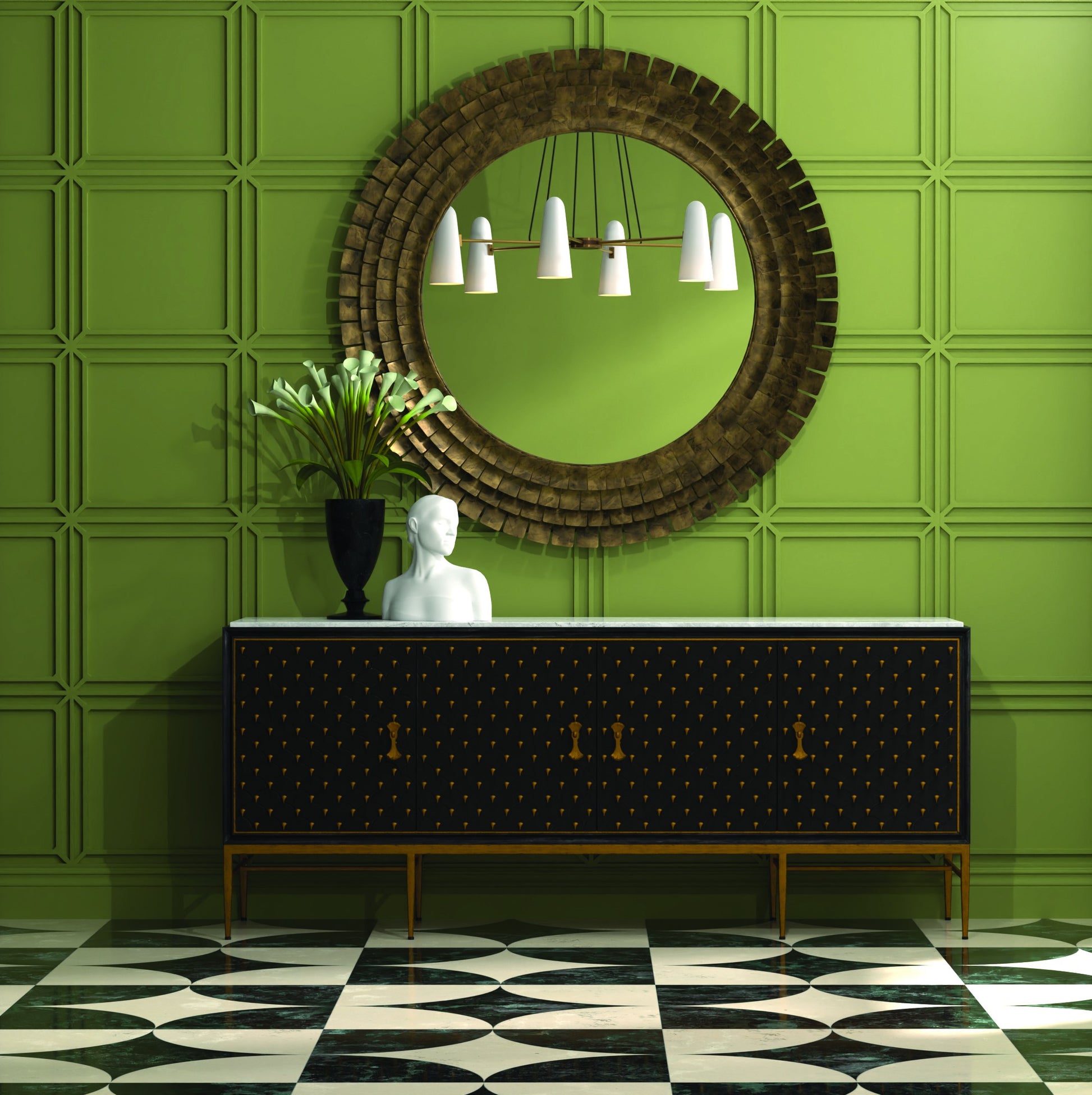 Palisade Shagreen Credenza, Black styled in a Sarreid room setting | ZIN Home