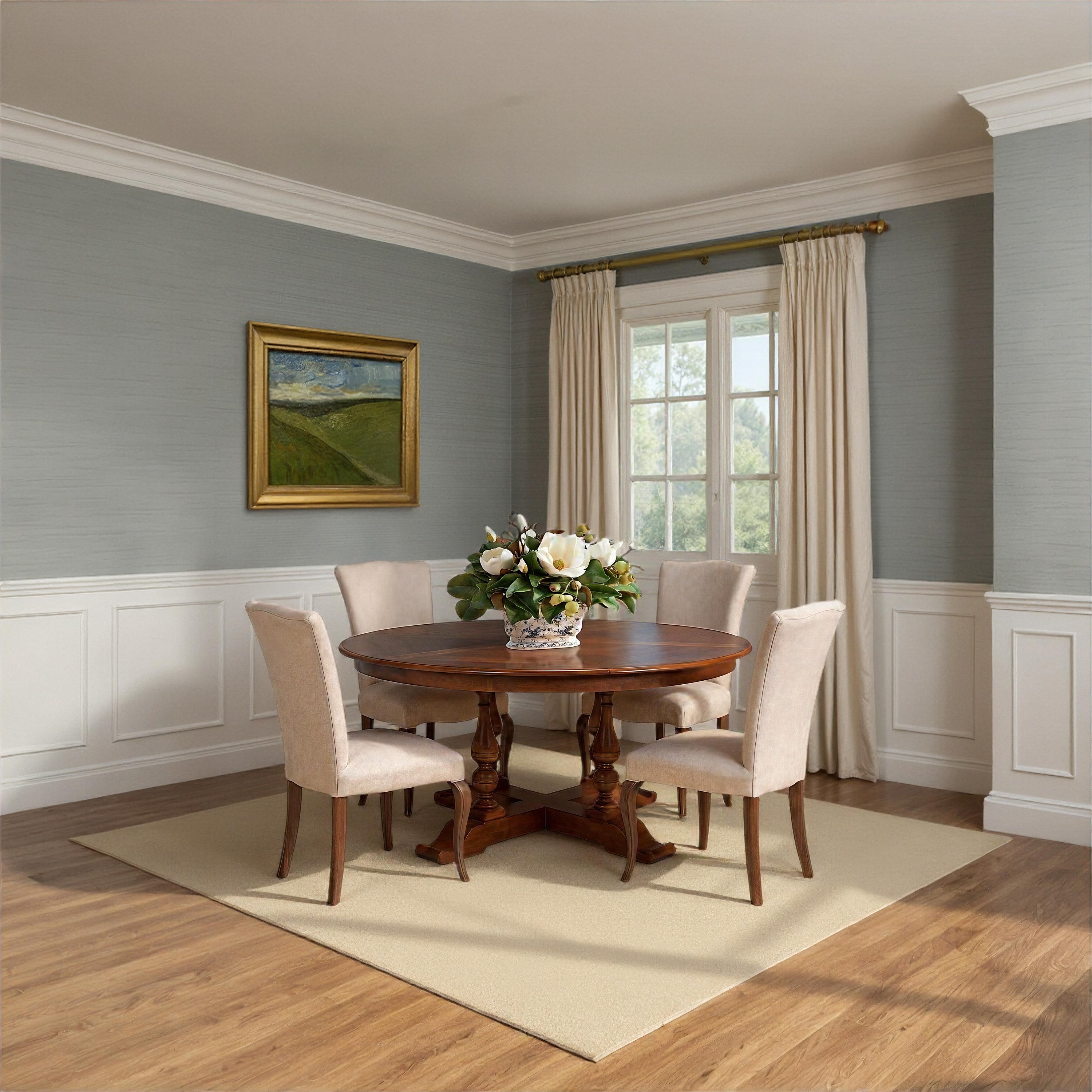 Walnut Jupe Dining Table, Ex-Large styled in a Sarreid room setting | ZIN Home