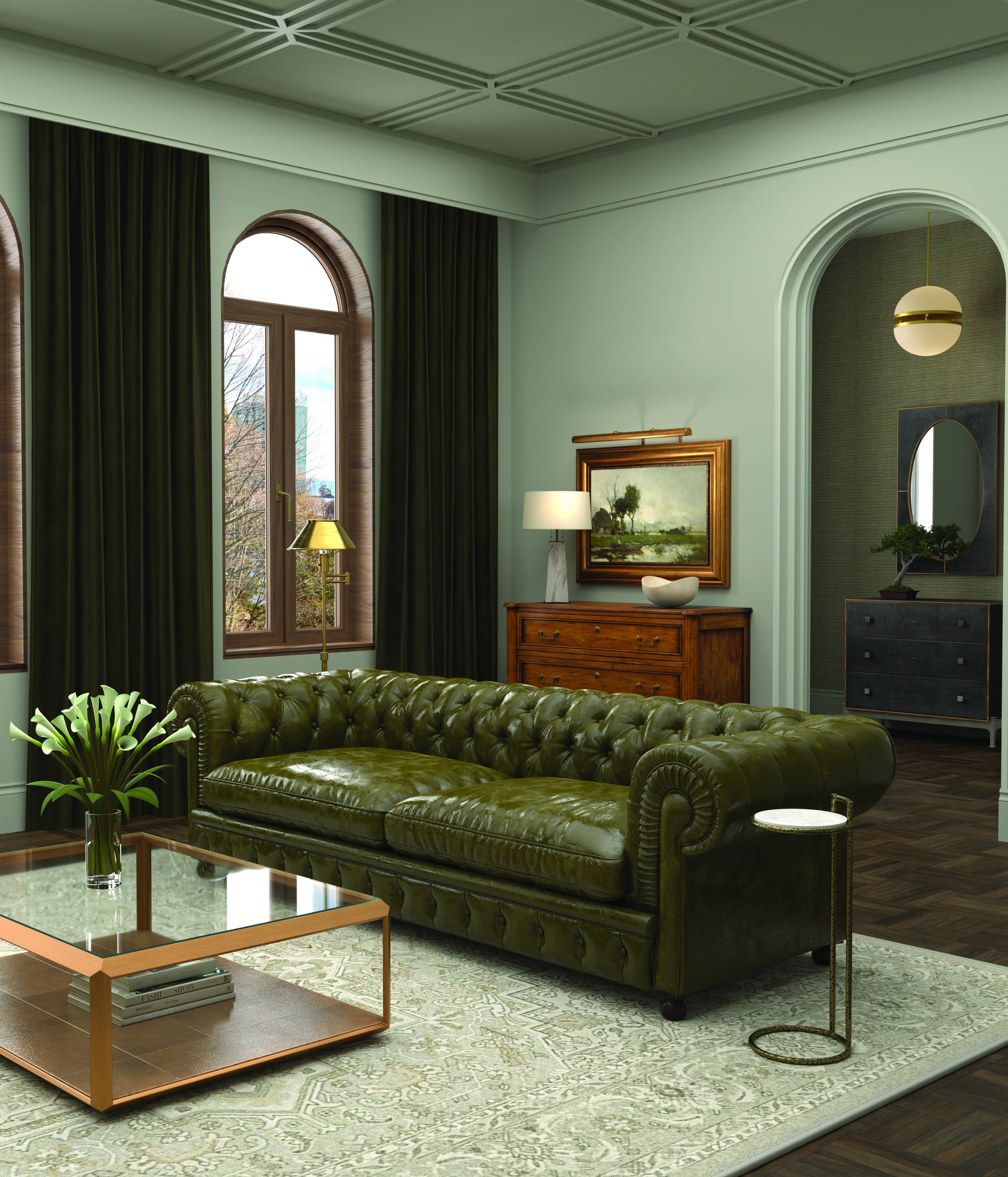 Gilbert Shagreen Cocktail Tbl,Tawnybrown styled in a Sarreid room setting | ZIN Home