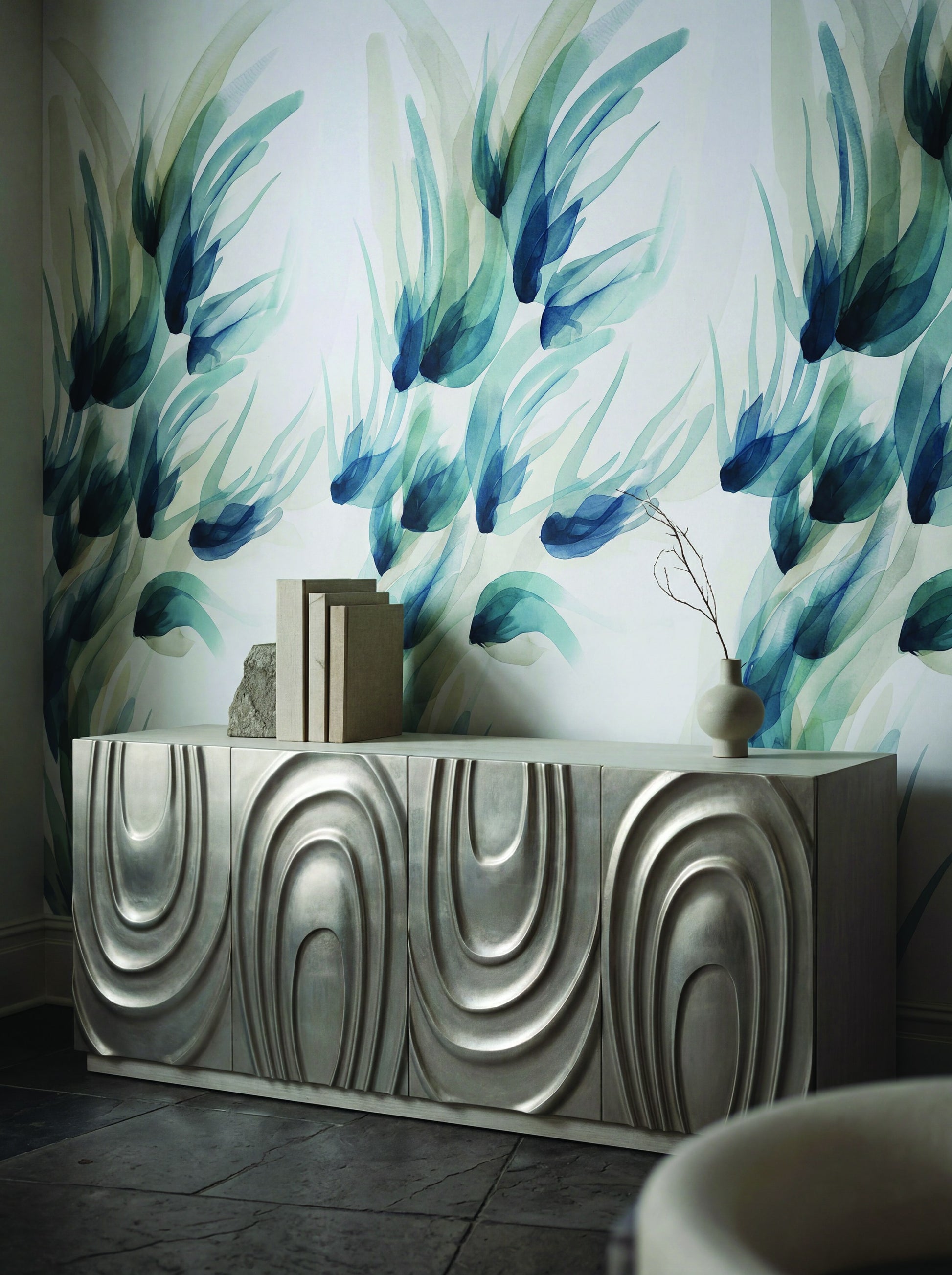 Capriole Credenza styled in a Sarreid room setting | ZIN Home