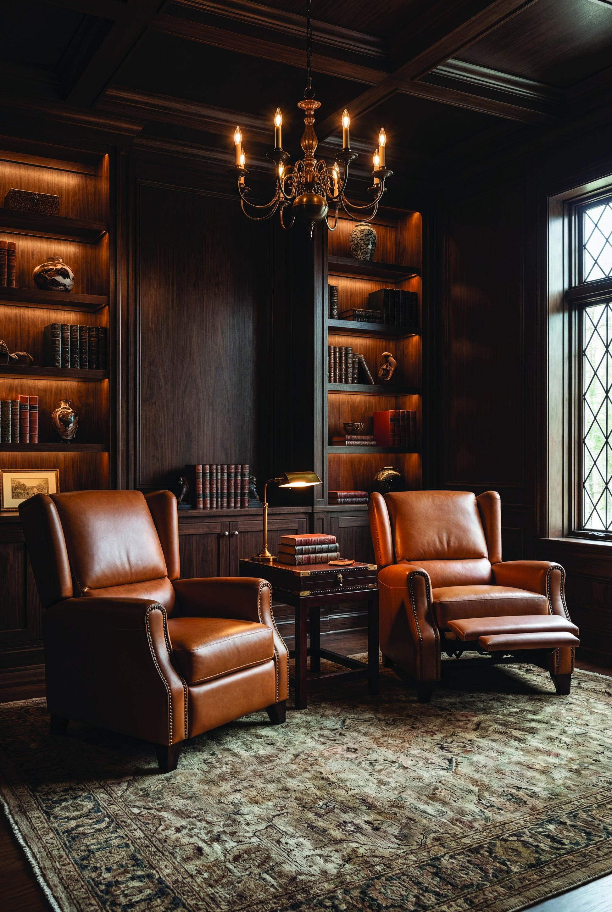 Bradford Leather Recliner styled in a Sarreid room setting | ZIN Home