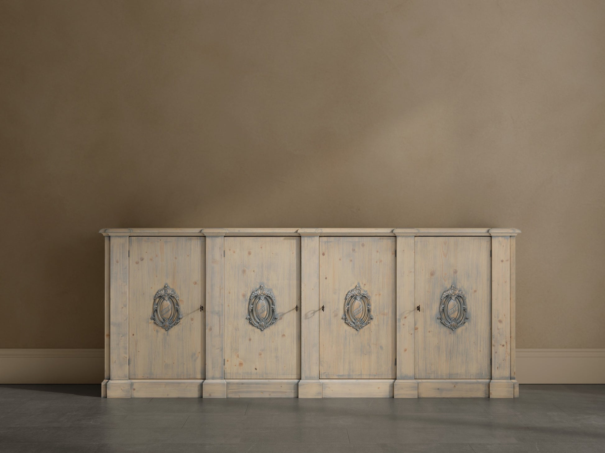Crested Wall Cabinet,Carmine Legno Tran styled in a Sarreid room setting | ZIN Home