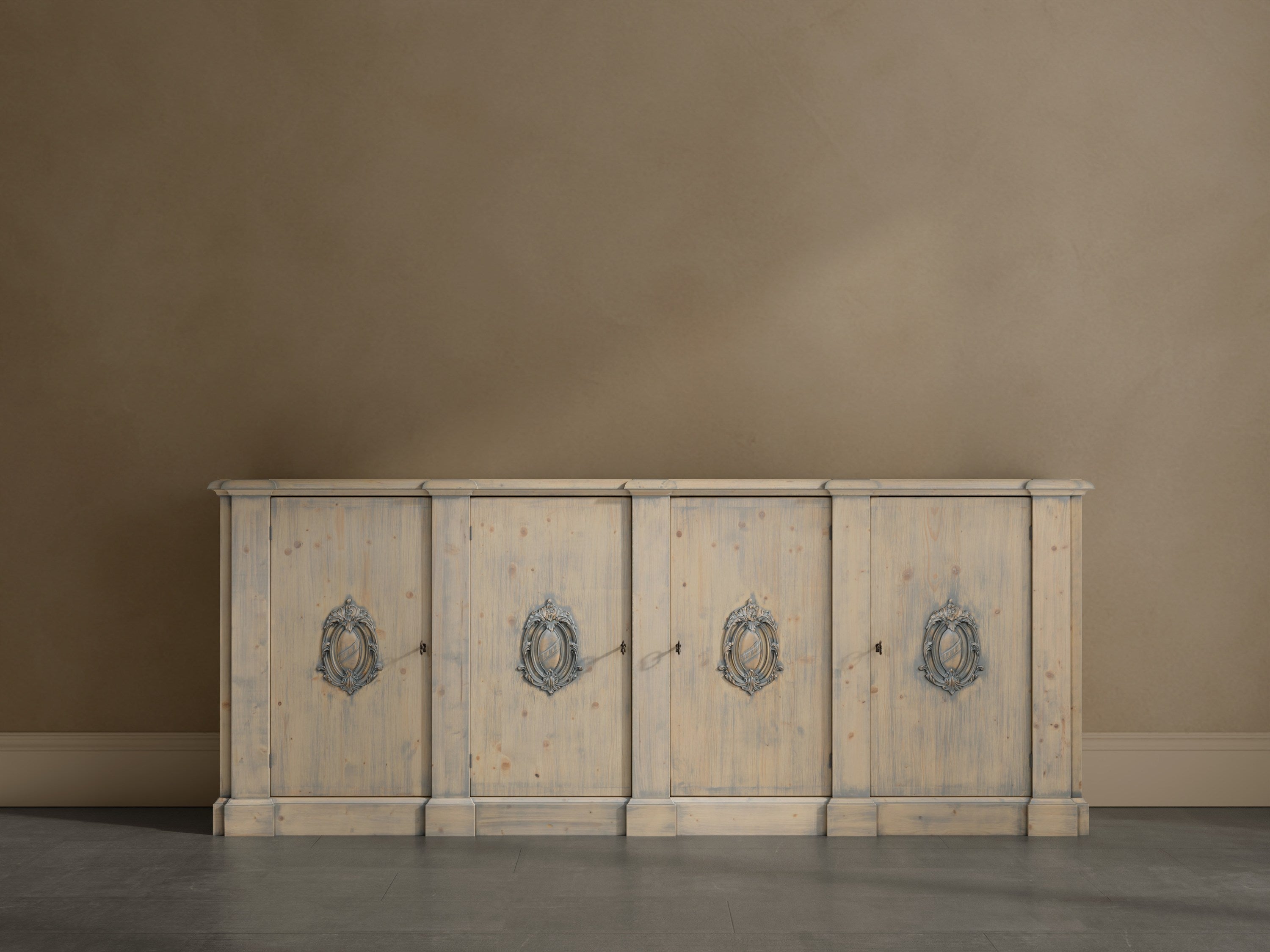 Crested Wall Cabinet,Carmine Legno Tran styled in a Sarreid room setting | ZIN Home
