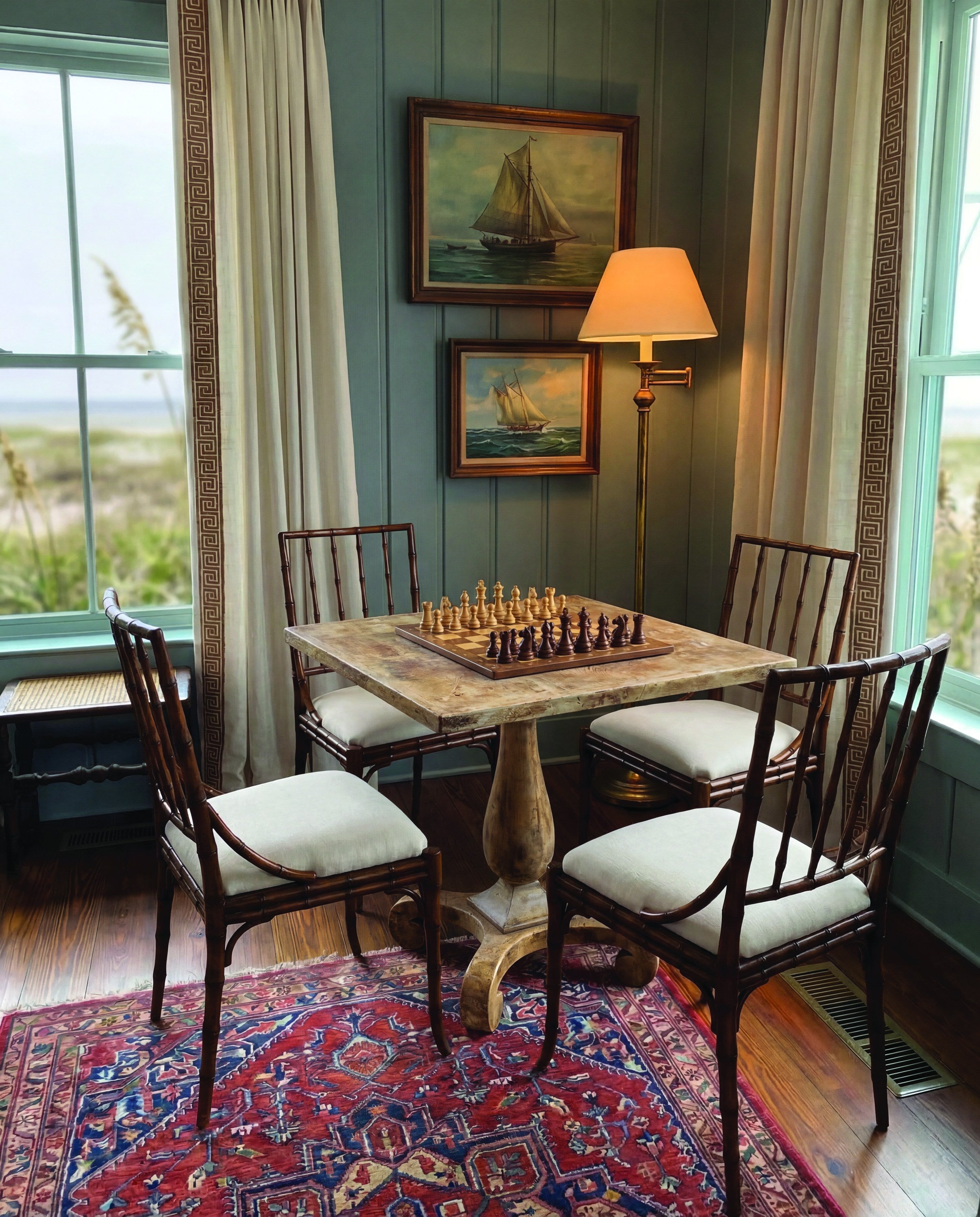 Bistro Table, Antique Oak styled in a Sarreid room setting | ZIN Home