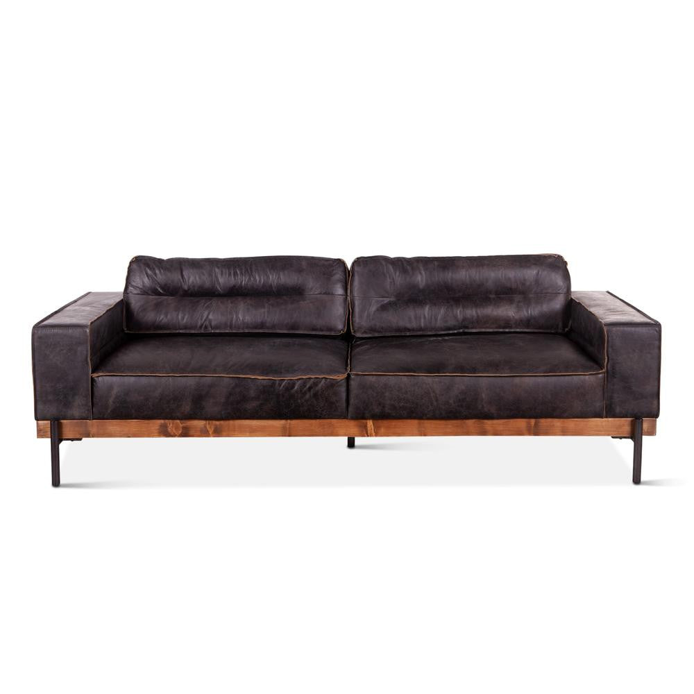 Loft Industrial Ebony Leather Sofa 95"
