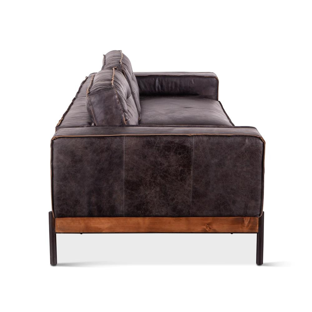Loft Industrial Ebony Leather Sofa 95"