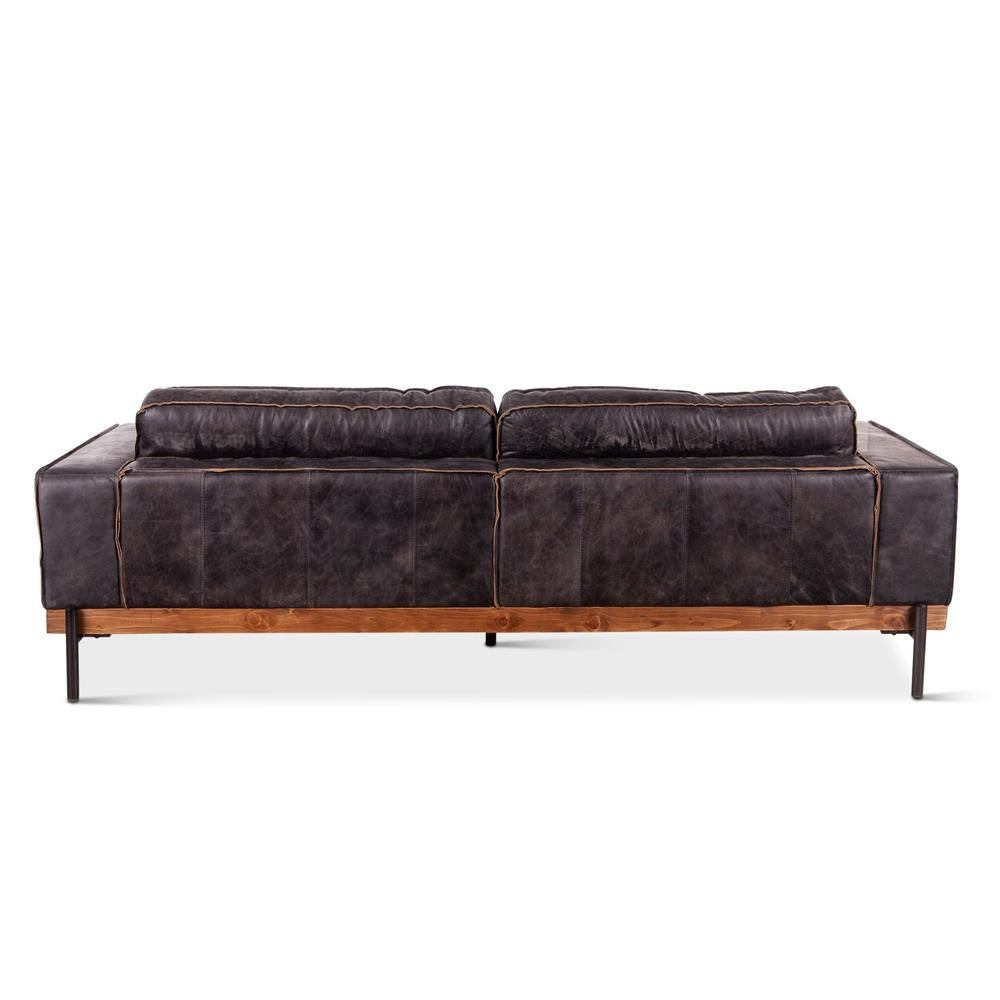 Loft Industrial Ebony Leather Sofa 95"
